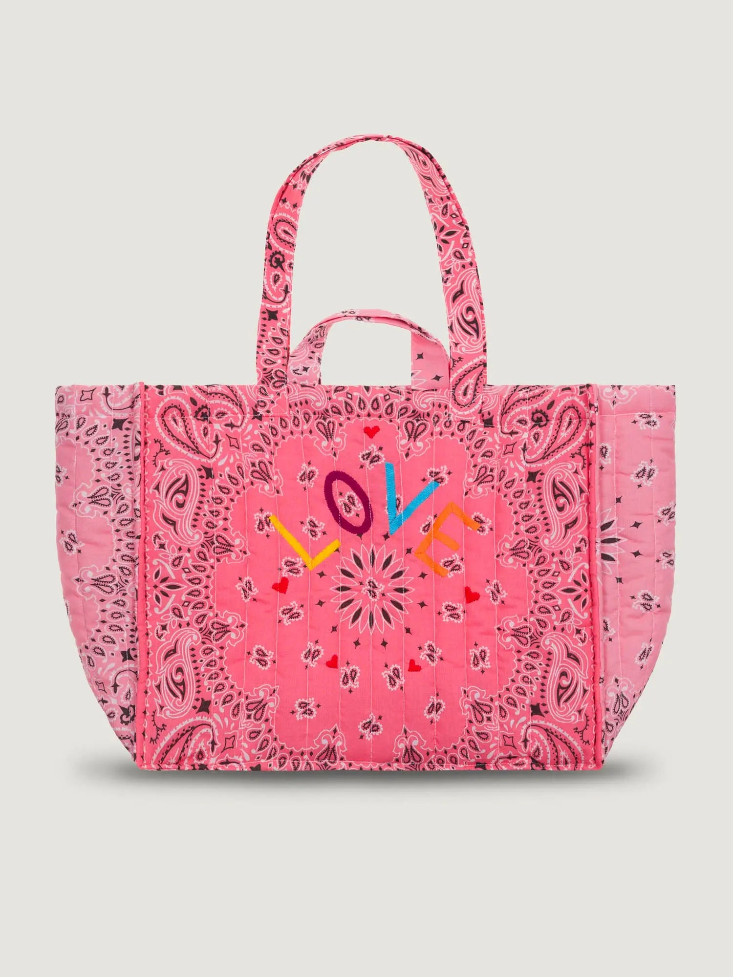 Maxi Quilted Cabas Tote - LOVE - Strawberry Pink / Pale Pink