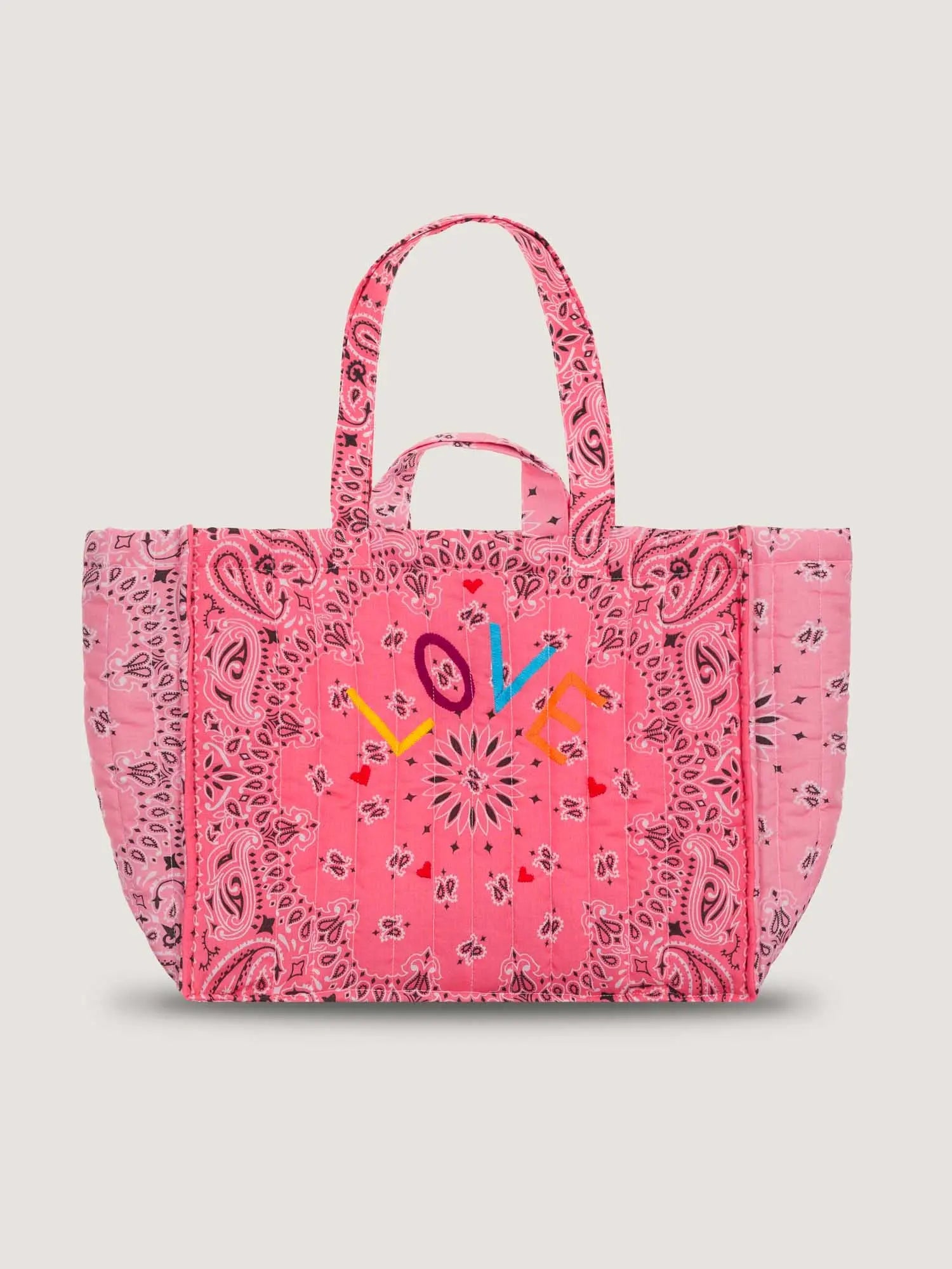 Maxi Cabas Matelassé - LOVE - Strawberry Pink / Pale Pink