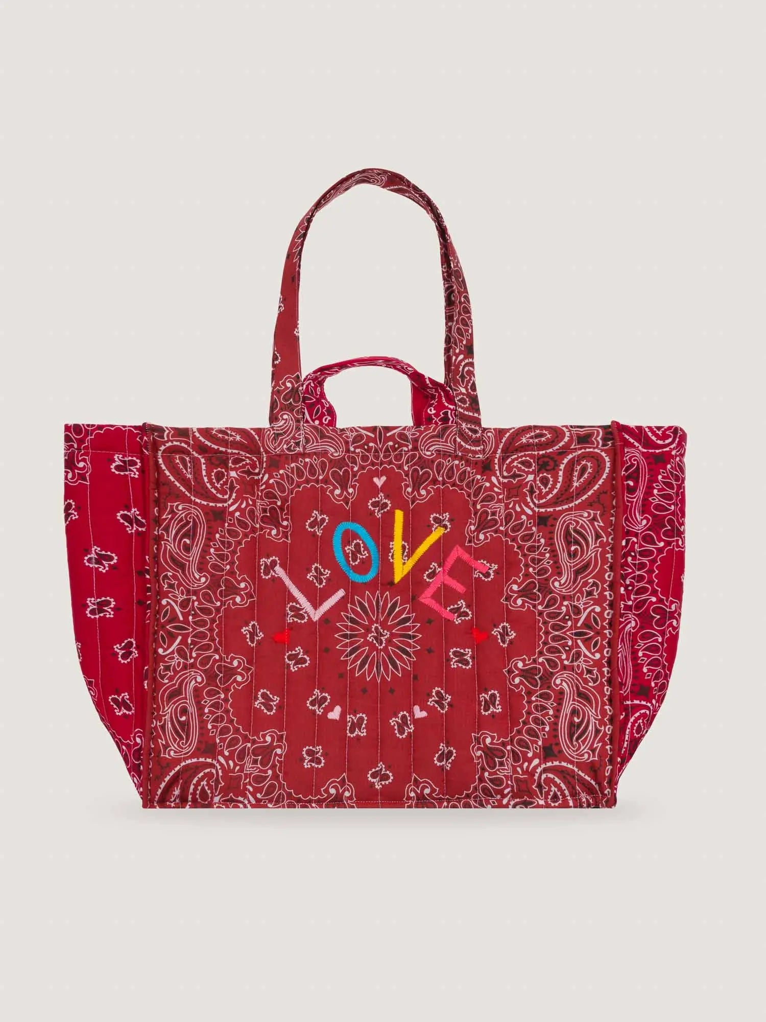 Maxi Cabas Matelassé - LOVE - Vintage Red / Real Red - broderie Multicolore