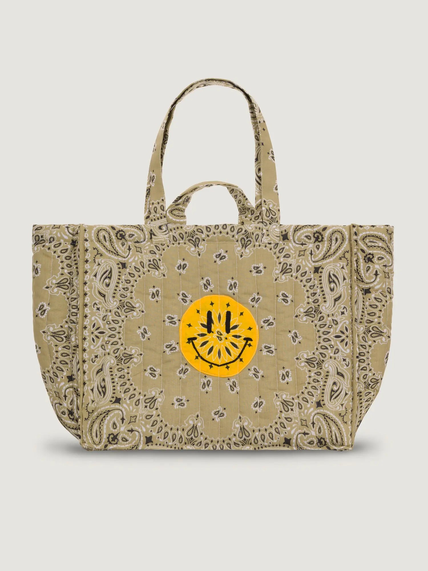 Maxi Quilted Cabas Tote - HAPPY FACE - All Beige