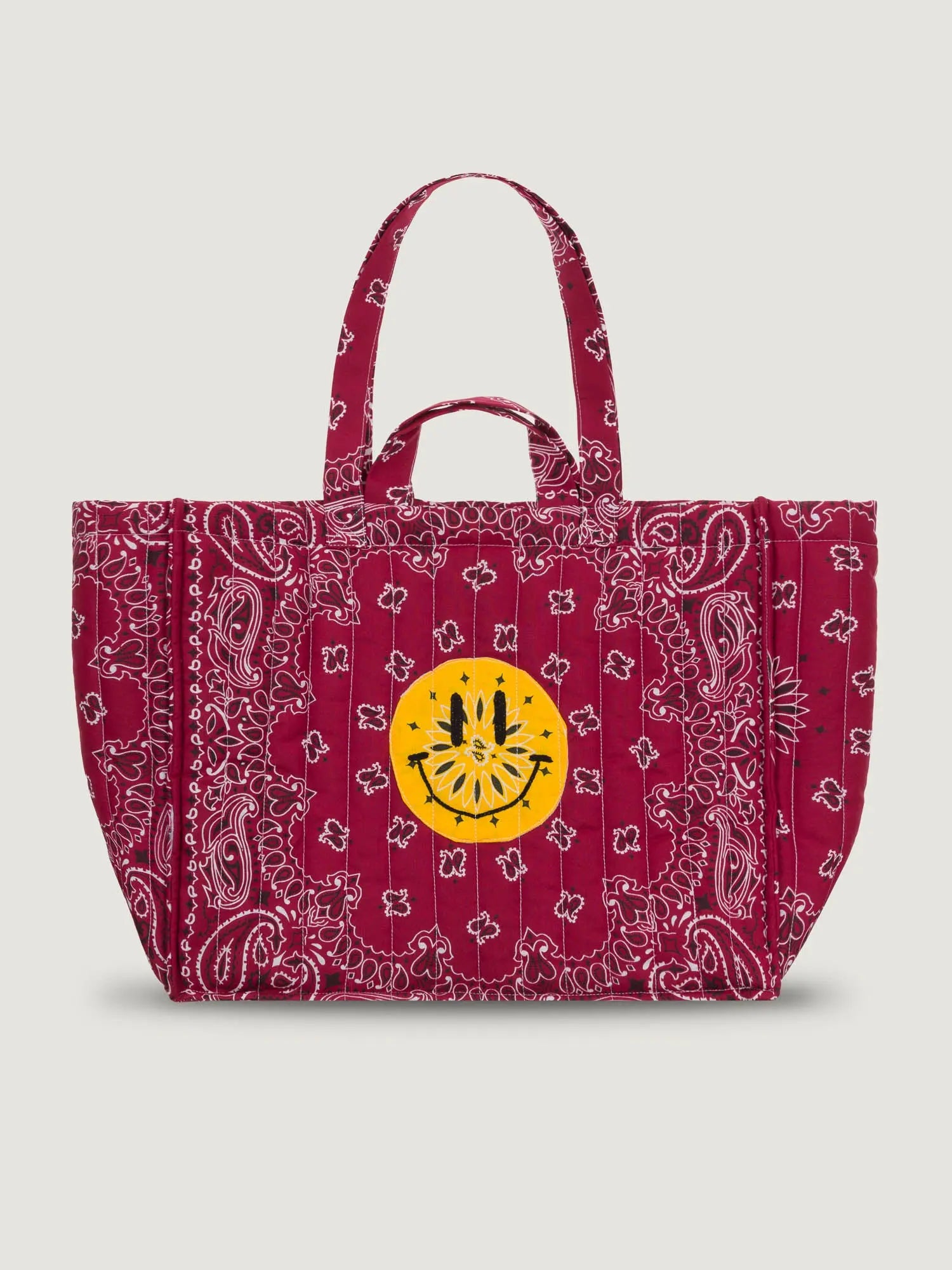 Maxi Quilted Cabas Tote - HAPPY FACE - All Burgundy