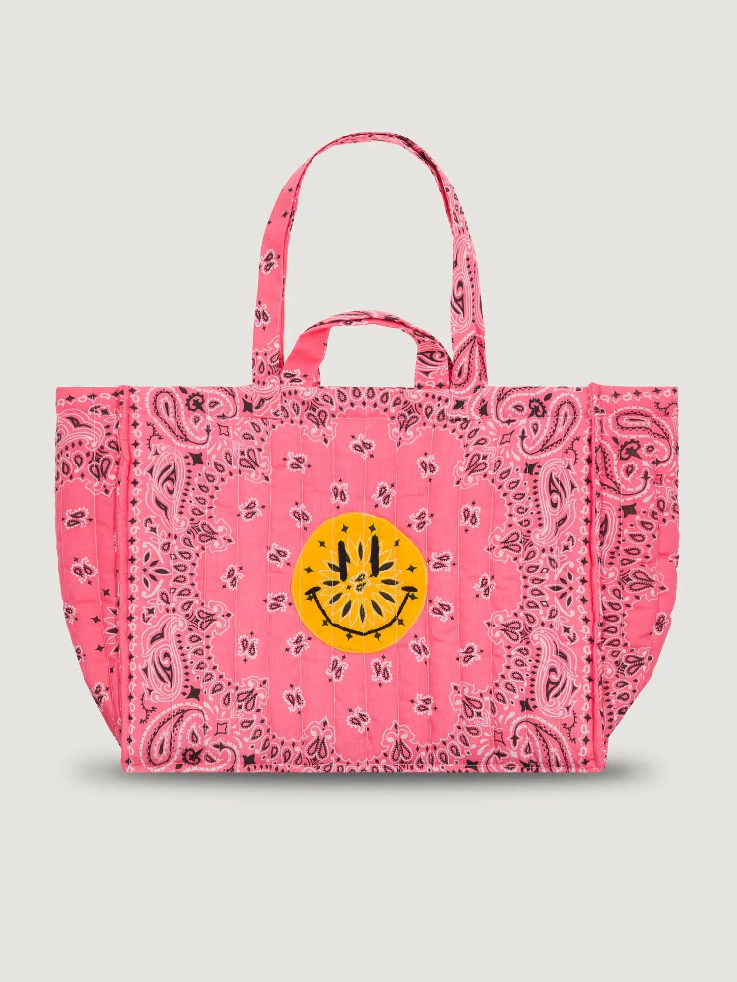 Maxi Quilted Cabas Tote - HAPPY FACE - All Strawberry Pink