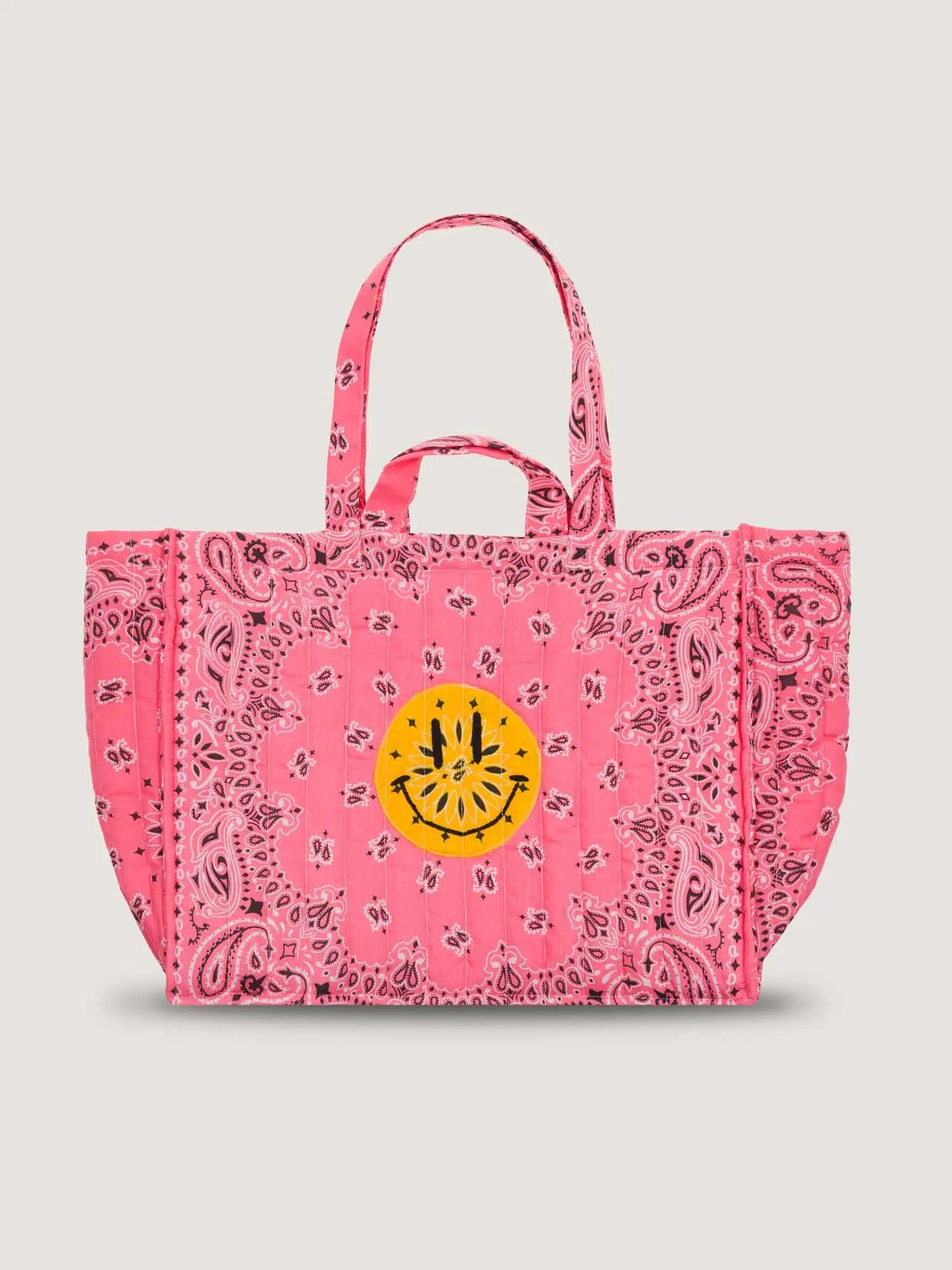 Maxi Quilted Cabas Tote - HAPPY FACE - All Strawberry Pink