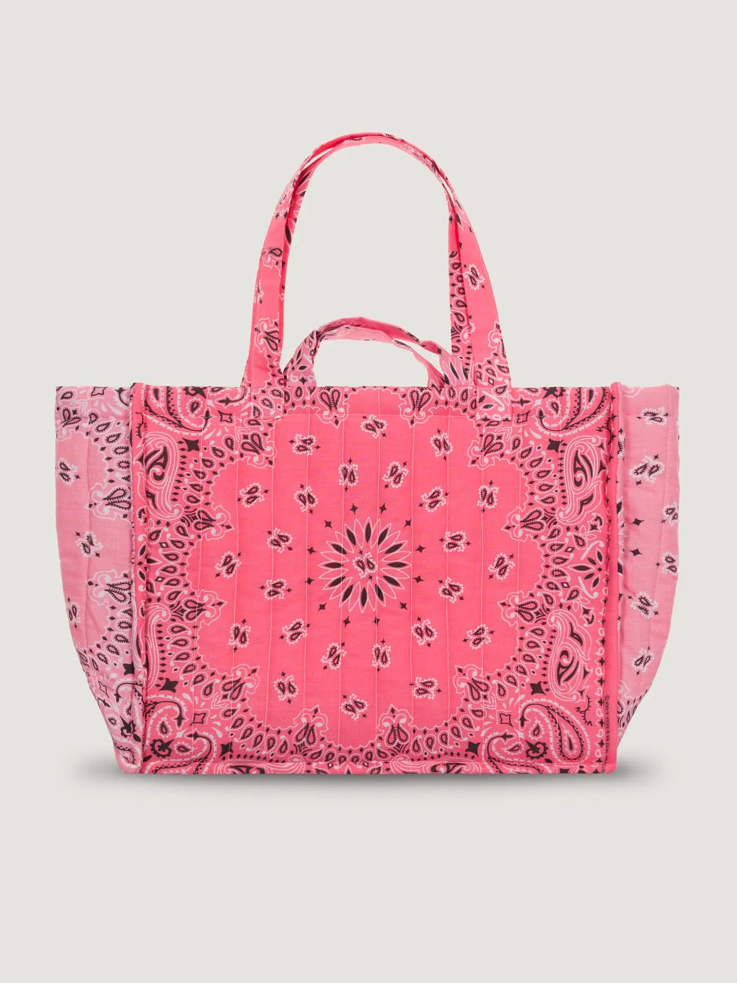 Maxi Quilted  Cabas Tote - HAPPY FACE - Strawberry Pink / Pale Pink