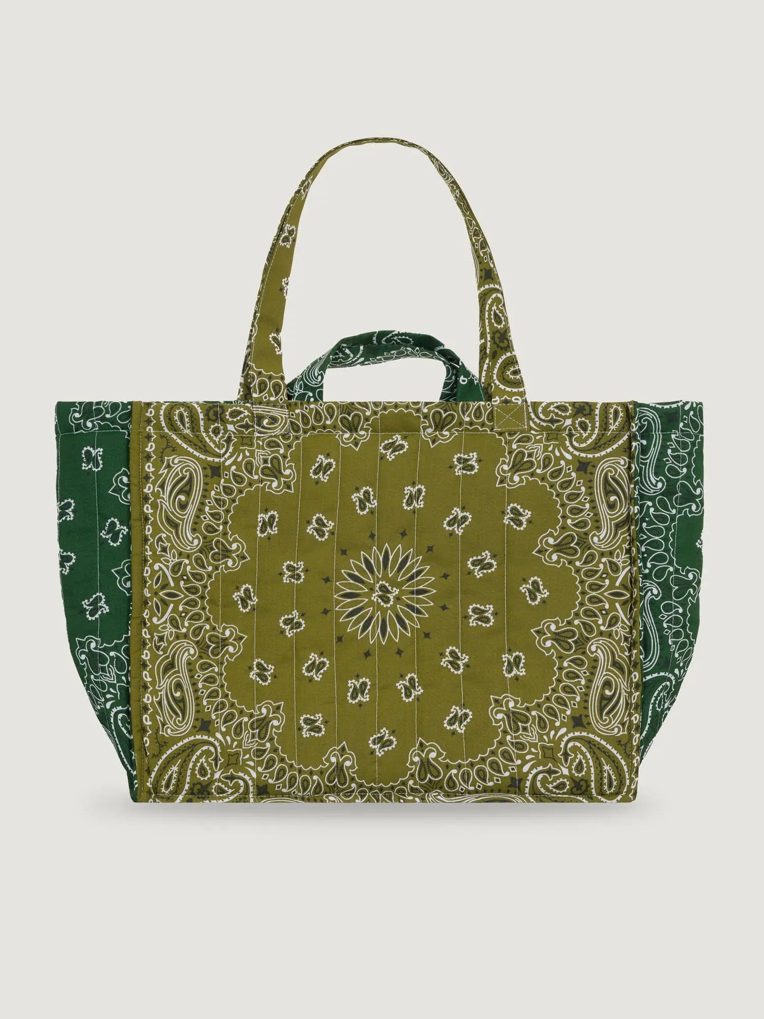 Quilted Maxi Cabas Tote - LOVE - Bronze / Week end green