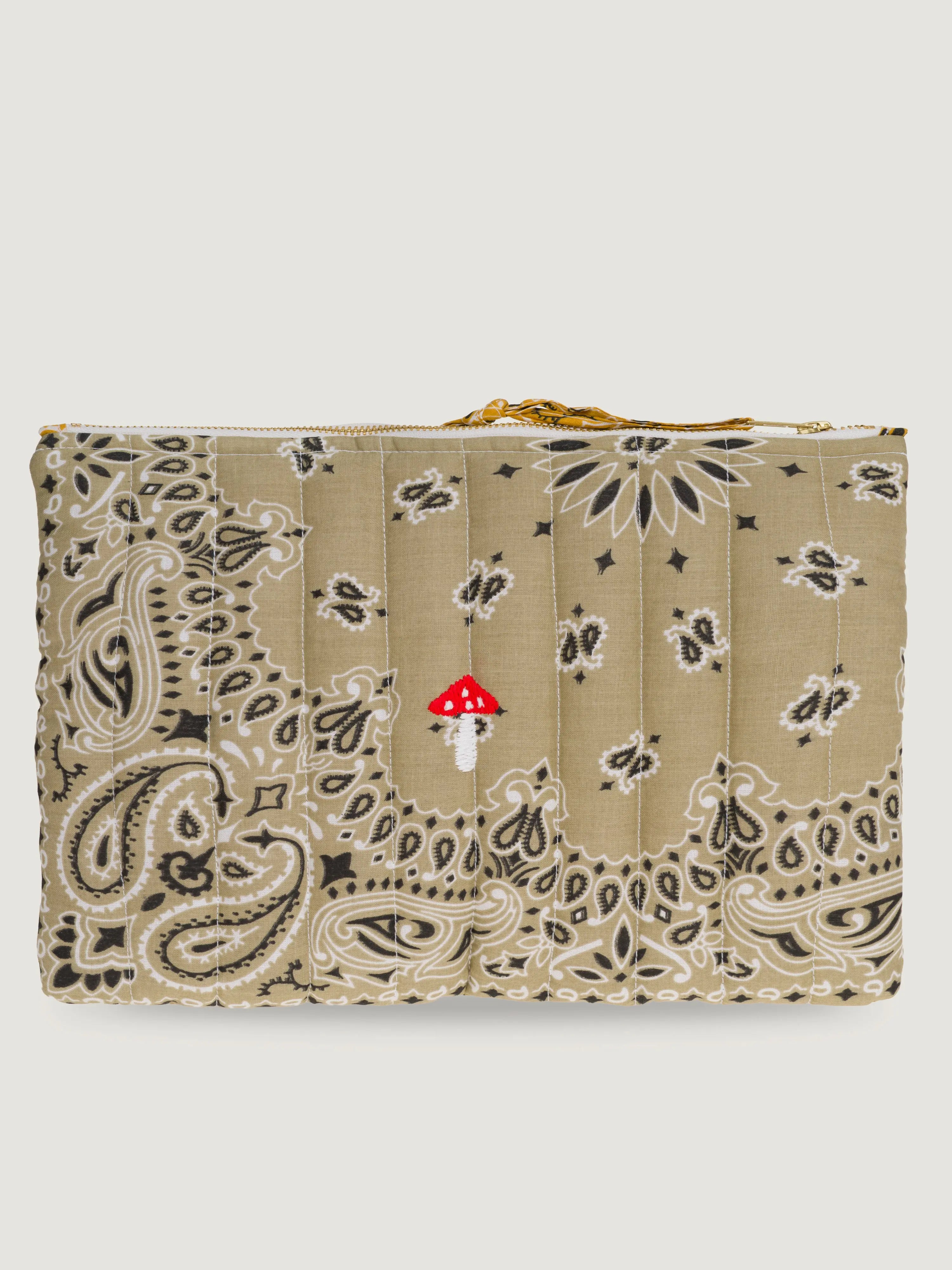 Zipped Quilted Pouch - MUSHROOM - Beige / Mustard