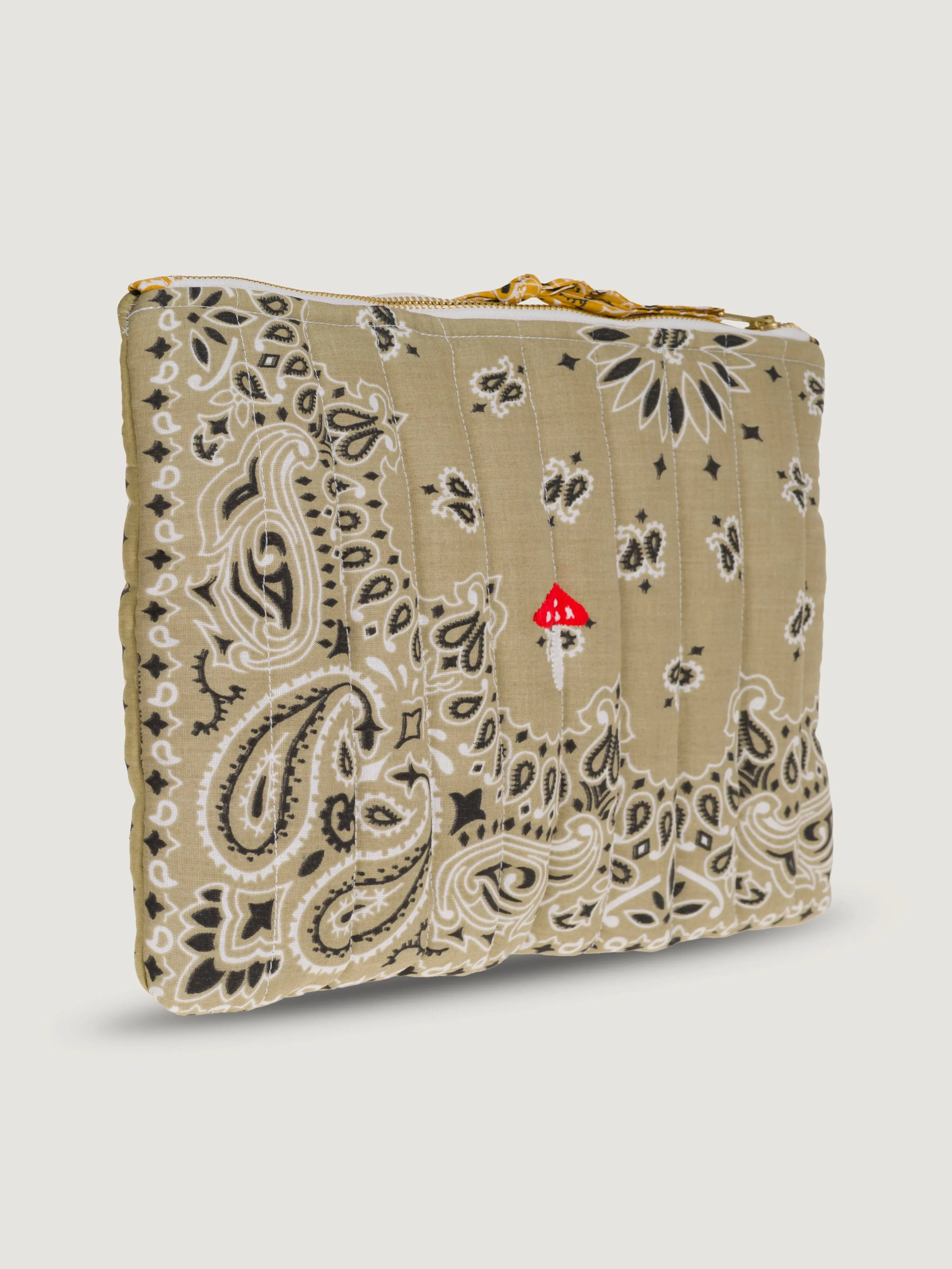 Pochette zippée Matelassée - CHAMPIGNON - Beige / Moutarde