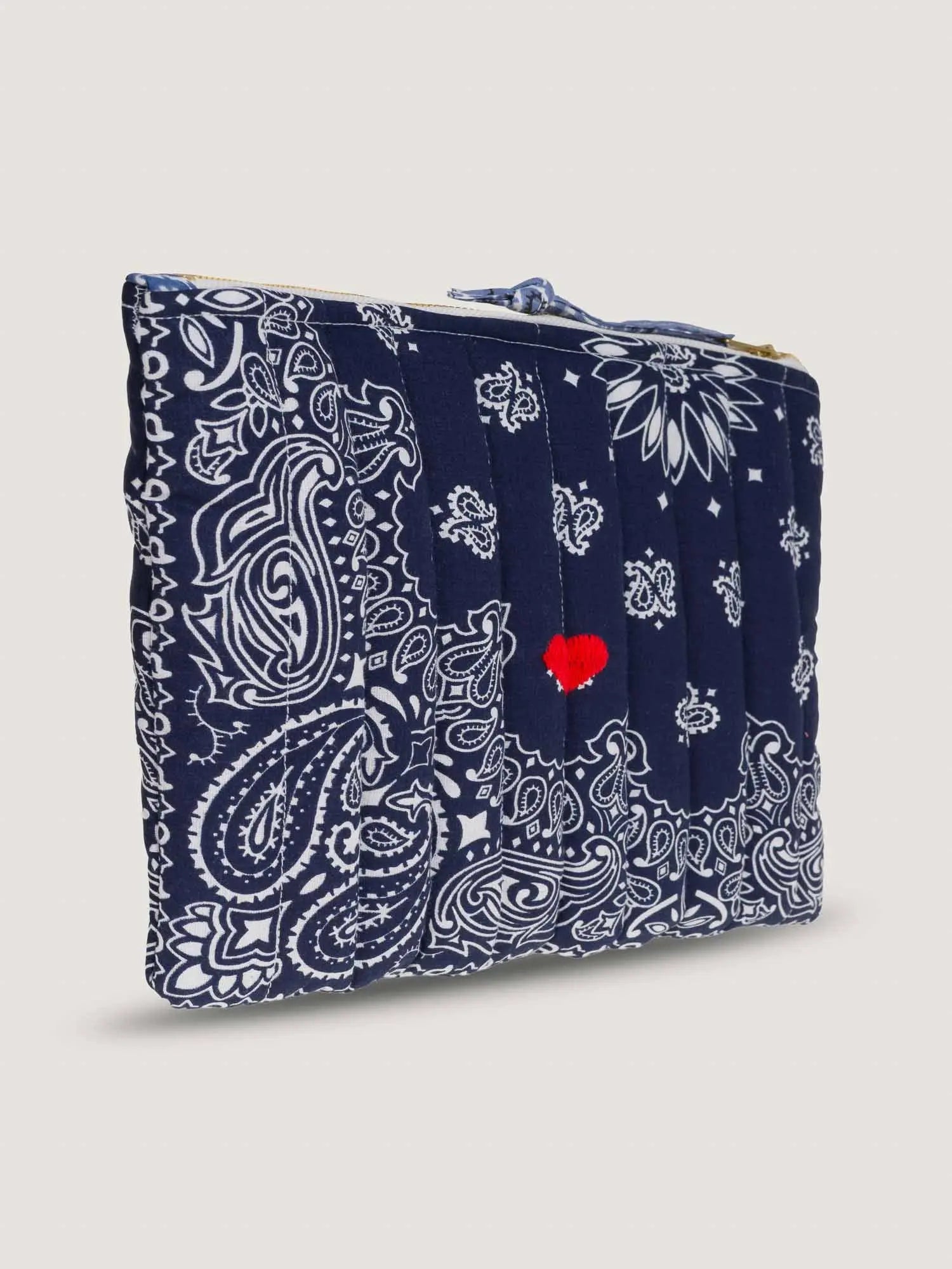 Pochette zippée Matelassée  - COEUR - Navy / Chambray