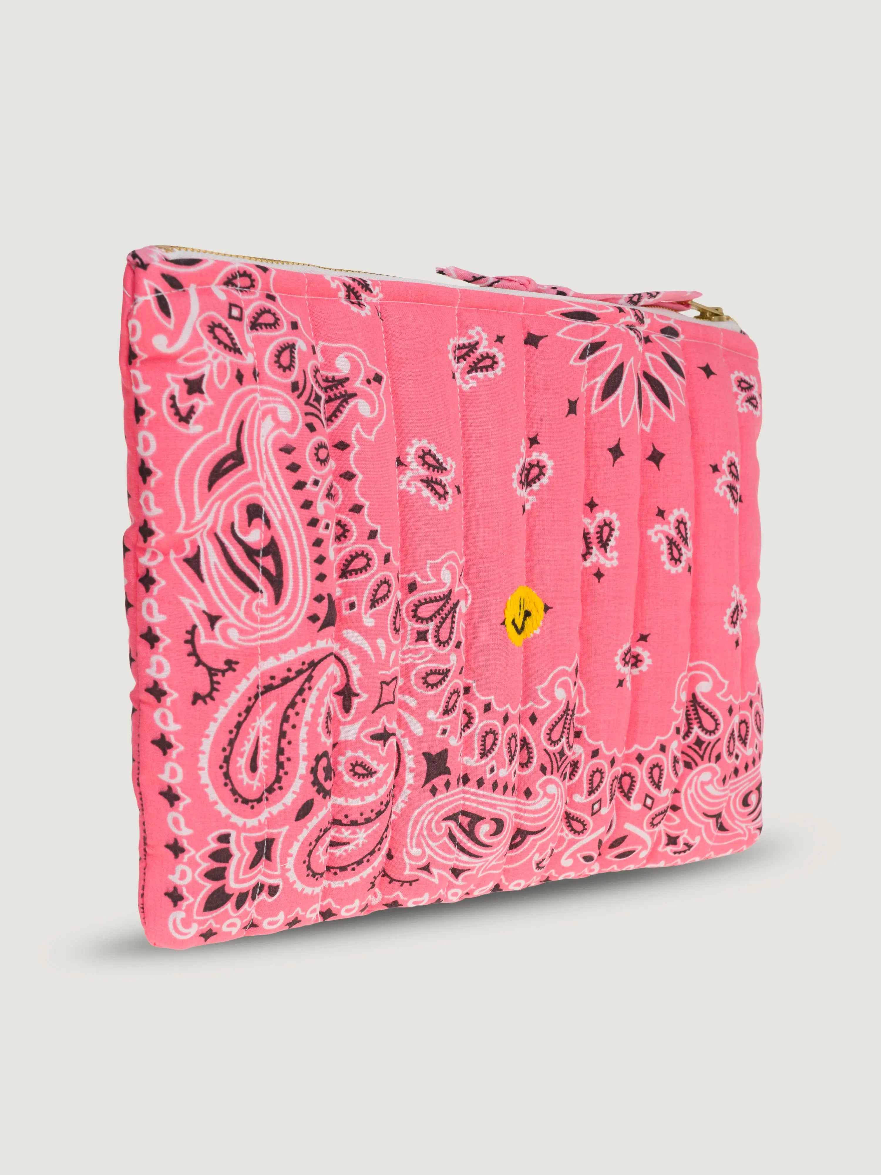 Pochette zippée Matelassée  - HAPPY FACE -  Strawberry Pink / Pale Pink