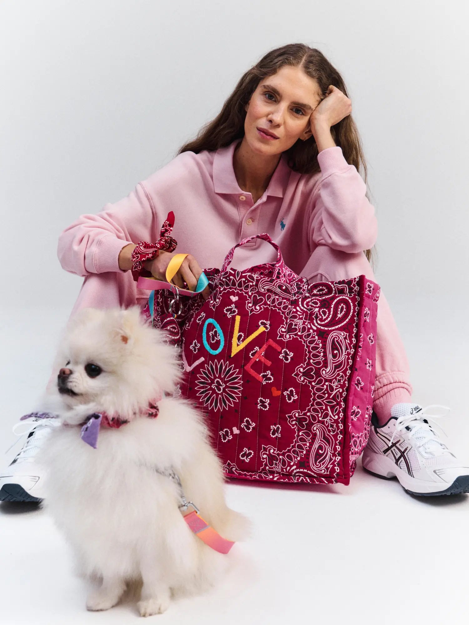 Quilted Maxi Cabas Tote - LOVE - Burgundy / Fuchsia