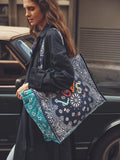 Quilted Maxi Cabas Tote - LOVE - Navy / Petrol