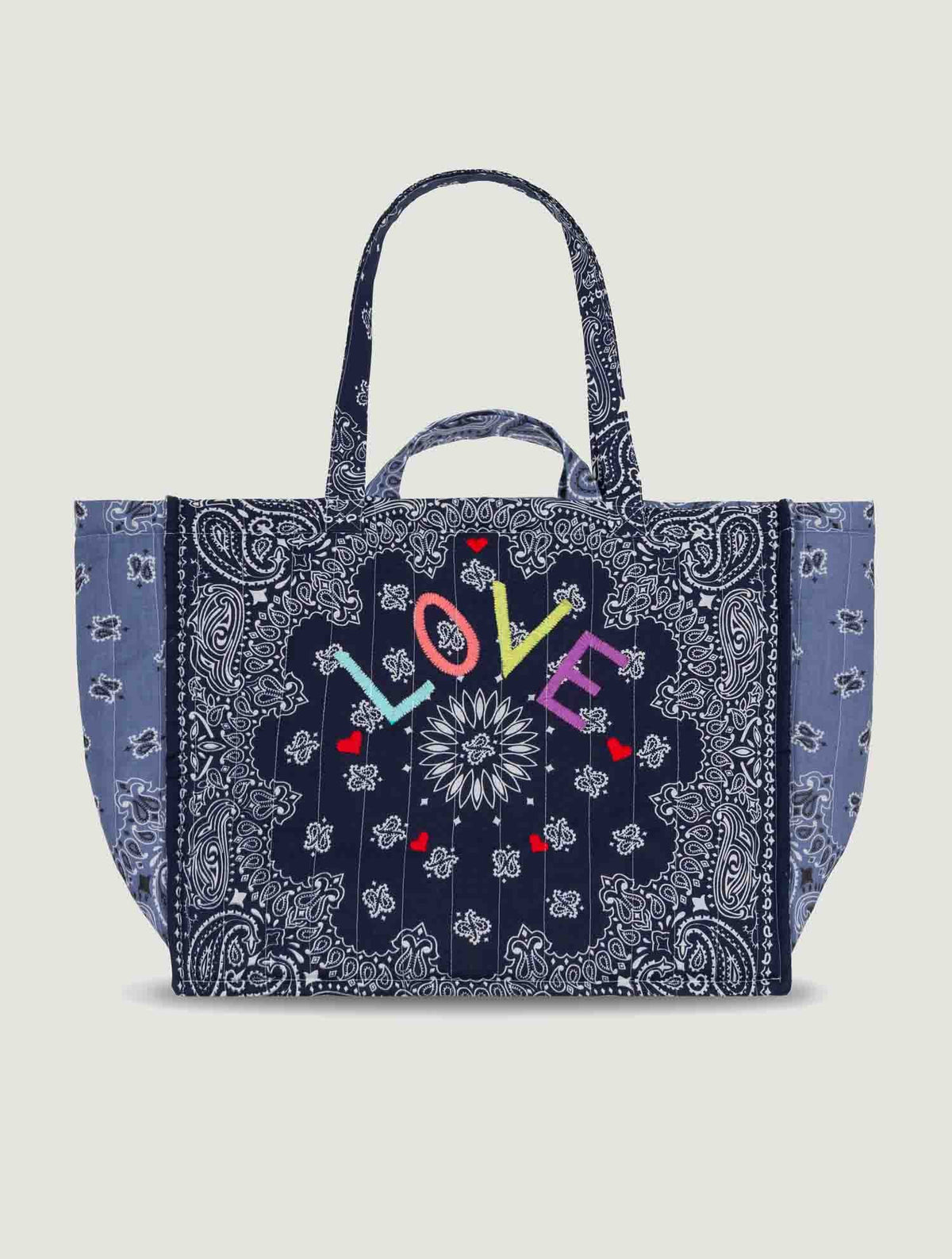 Maxi Quilted  Cabas Tote - LOVE - Navy / Chambray