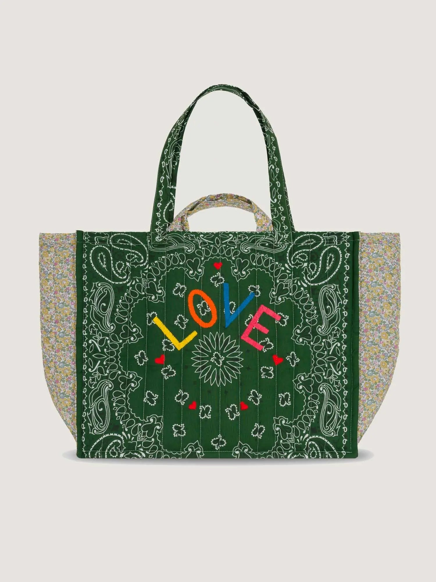 Quilted Maxi Cabas Tote Liberty - LOVE - Green Week-End
