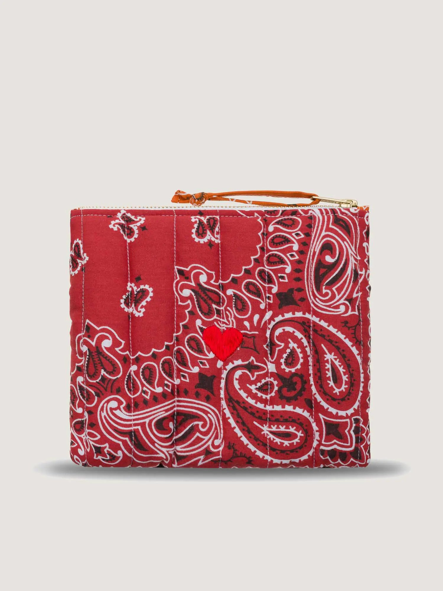 Mini Pochette Zippée Matelassée - COEUR - Vintage Red / Burnt Orange