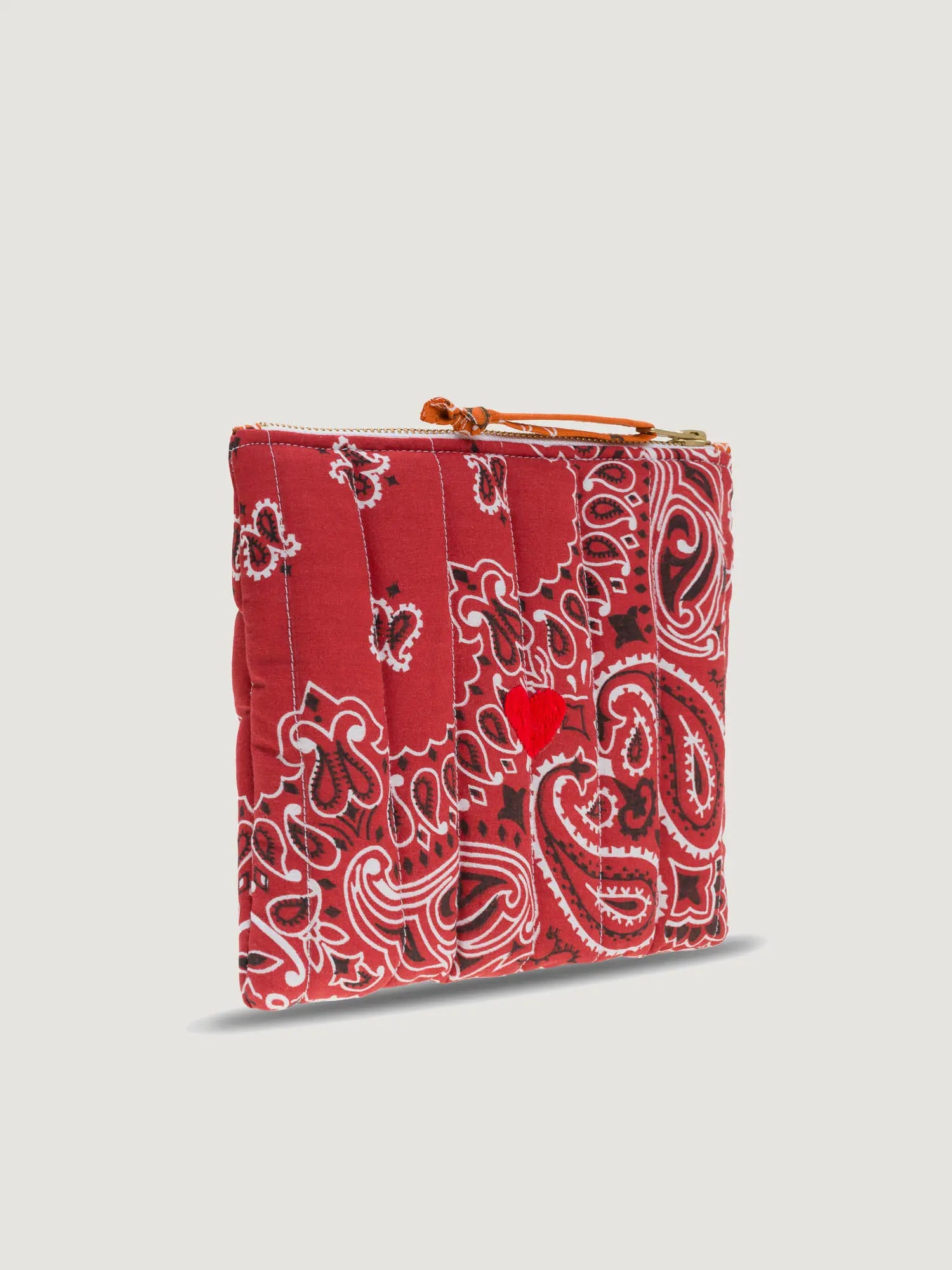 Mini Pochette Zippée Matelassée - COEUR - Vintage Red / Burnt Orange