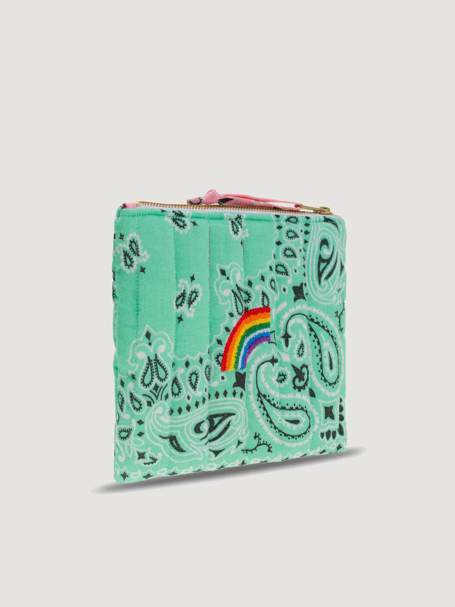 Mini Pochette Zippée Matelassée - RAINBOW - Mint / Pale Pink
