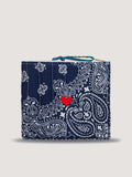 Mini Zipped Quilted Pouch - HEART - Navy / Petrol
