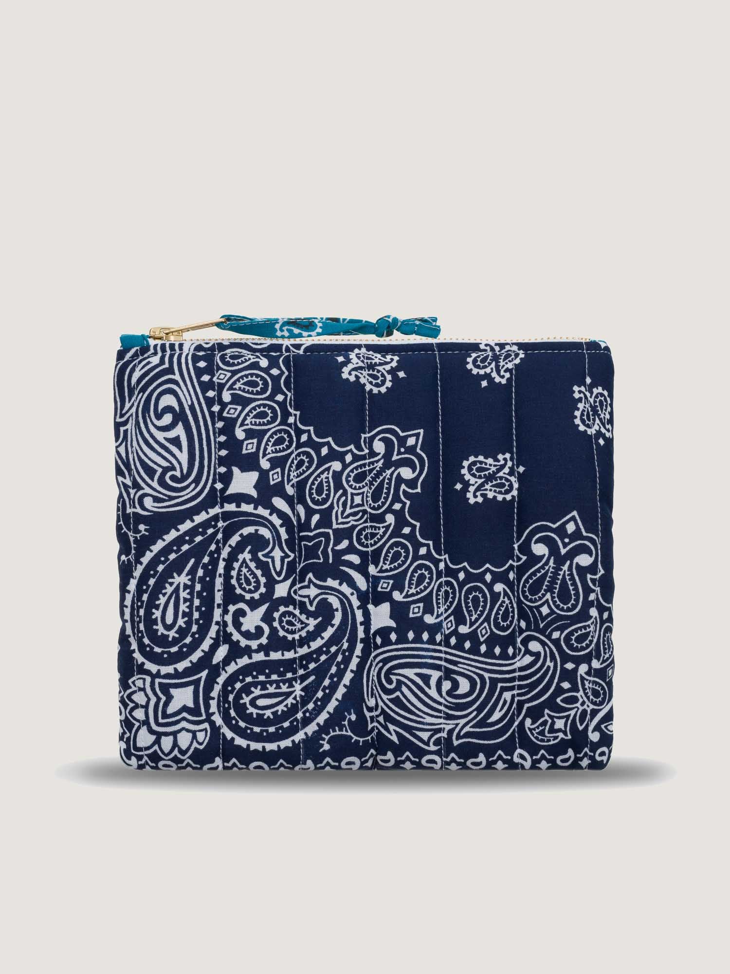 Mini Zipped Quilted Pouch - HEART - Navy / Petrol