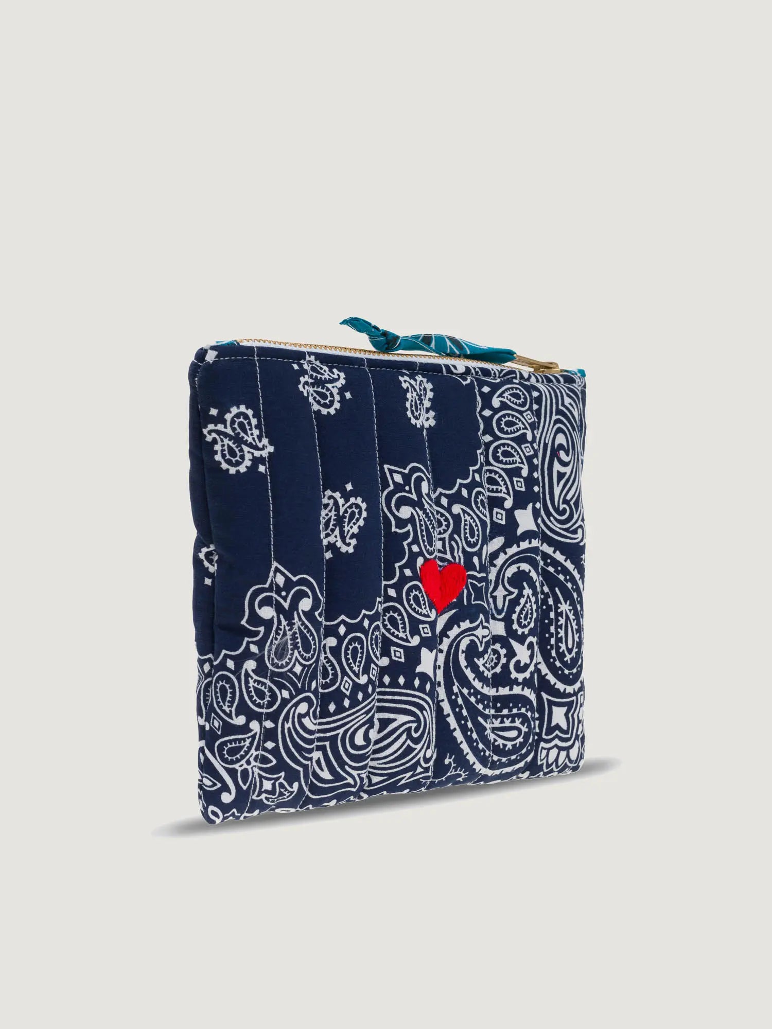 Mini Zipped Quilted Pouch - HEART - Navy / Petrol