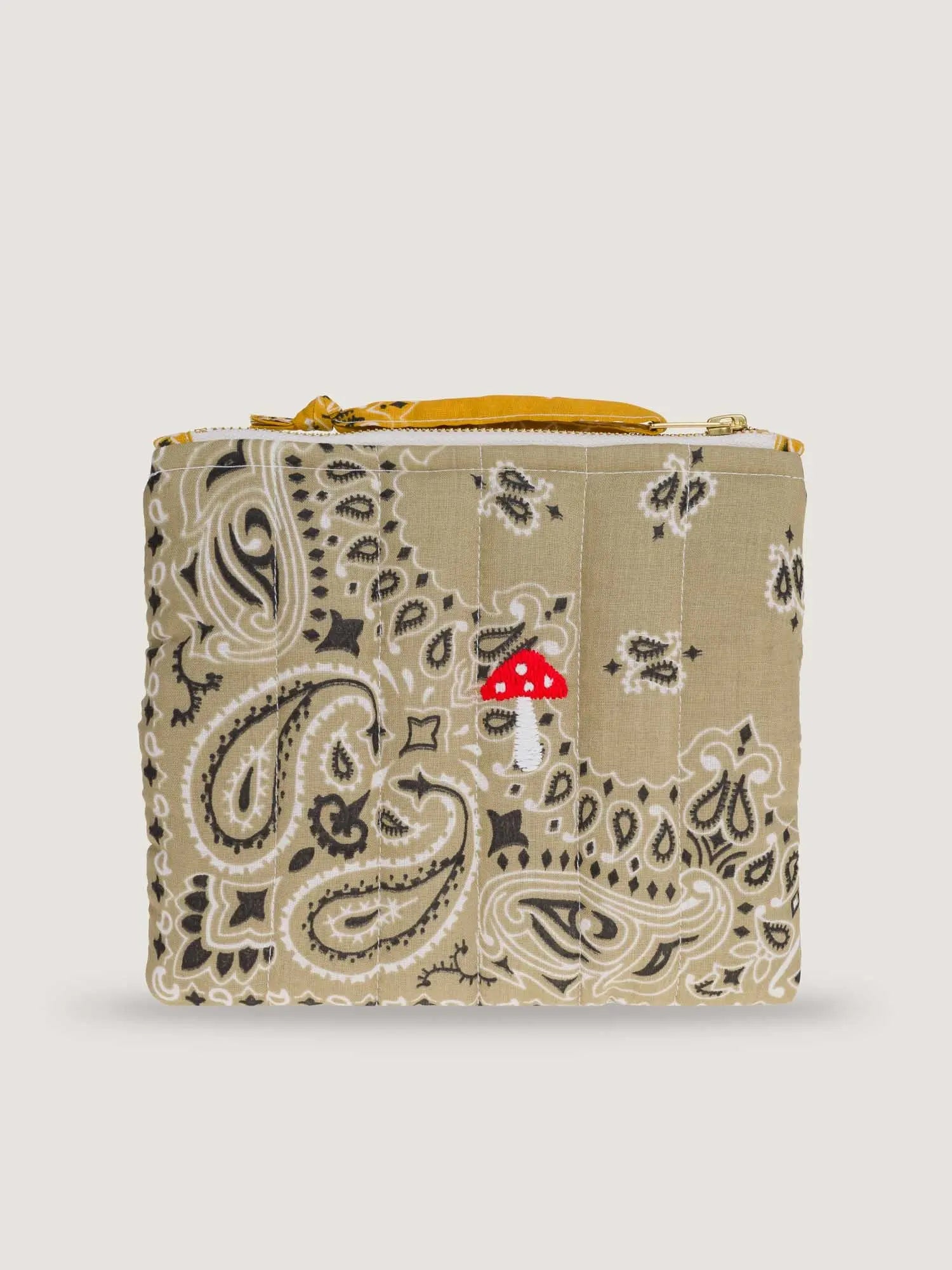 Mini Quilted Zip Pouch - MUSHROOM - Beige / Mustard