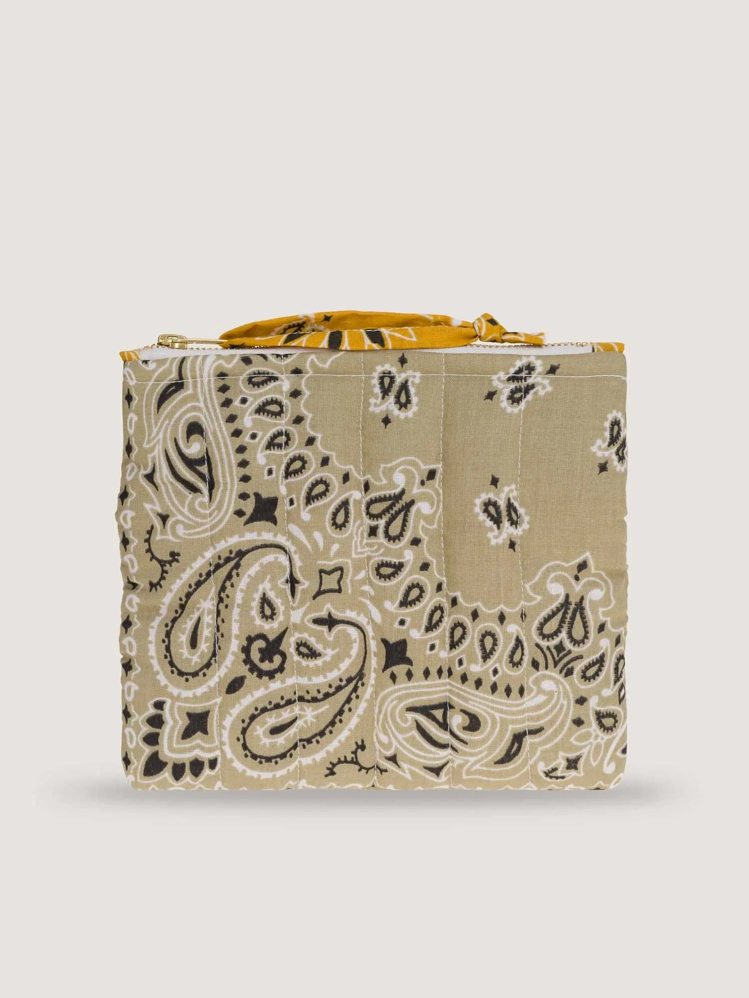 Mini Quilted Zip Pouch - MUSHROOM - Beige / Mustard