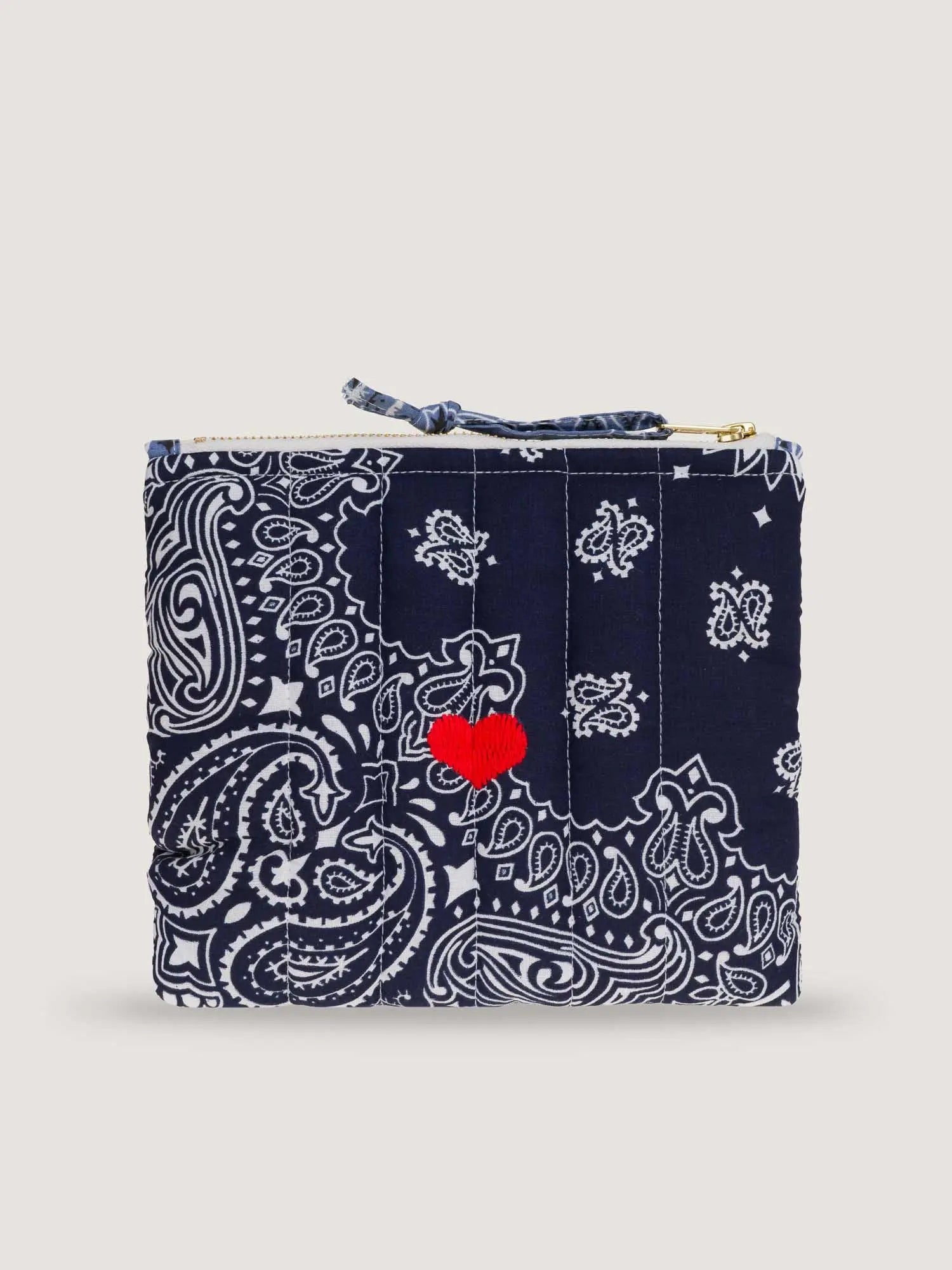 Mini Quilted Zip Pouch - HEART - Navy / Chambray