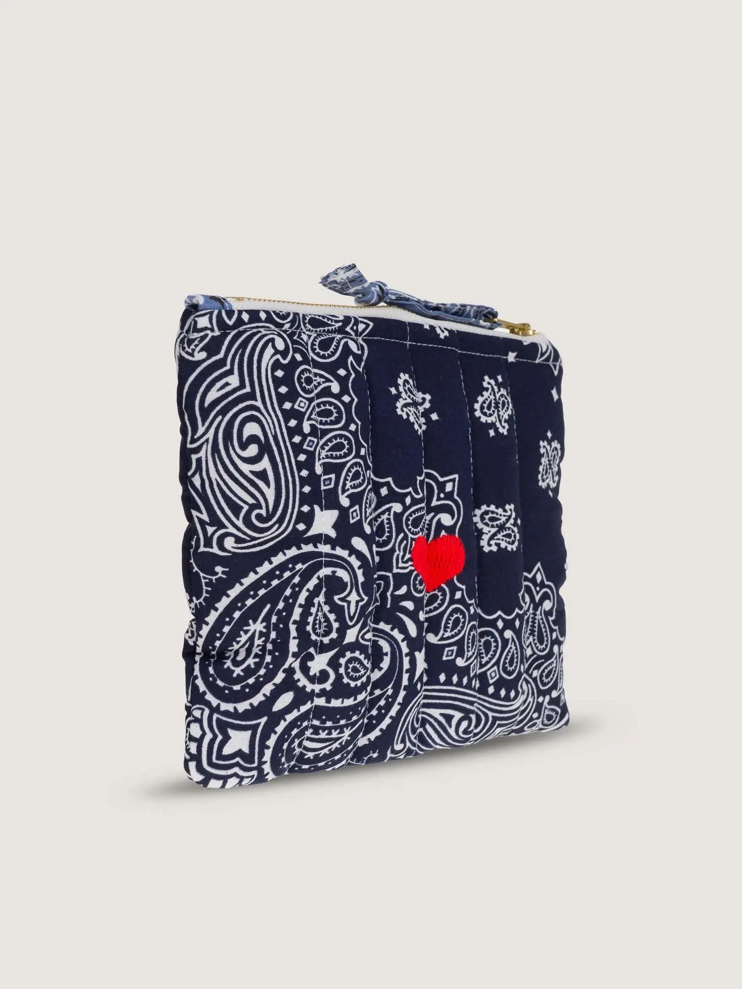 Mini Quilted Zip Pouch - HEART - Navy / Chambray
