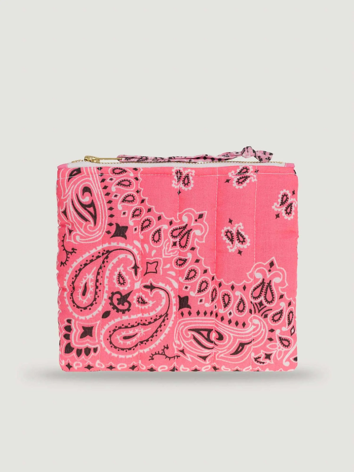 Pink Mini Pouch Mini Quilted Zippered Pouch - HAPPY FACE - Strawberry Pink / Pale Pink