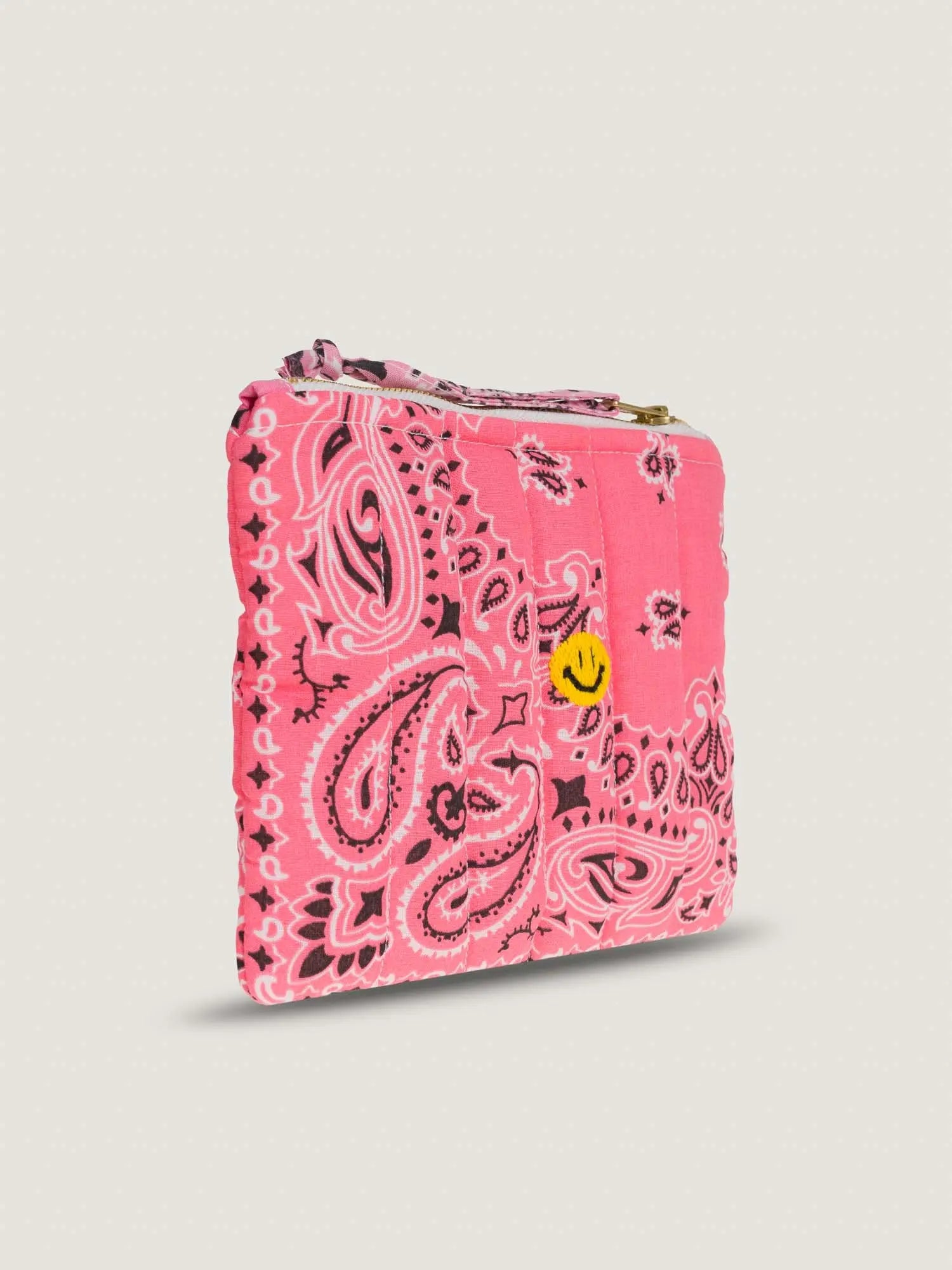 Mini Pochette zippée Matelassée - HAPPY FACE - Strawberry Pink / Pale Pink