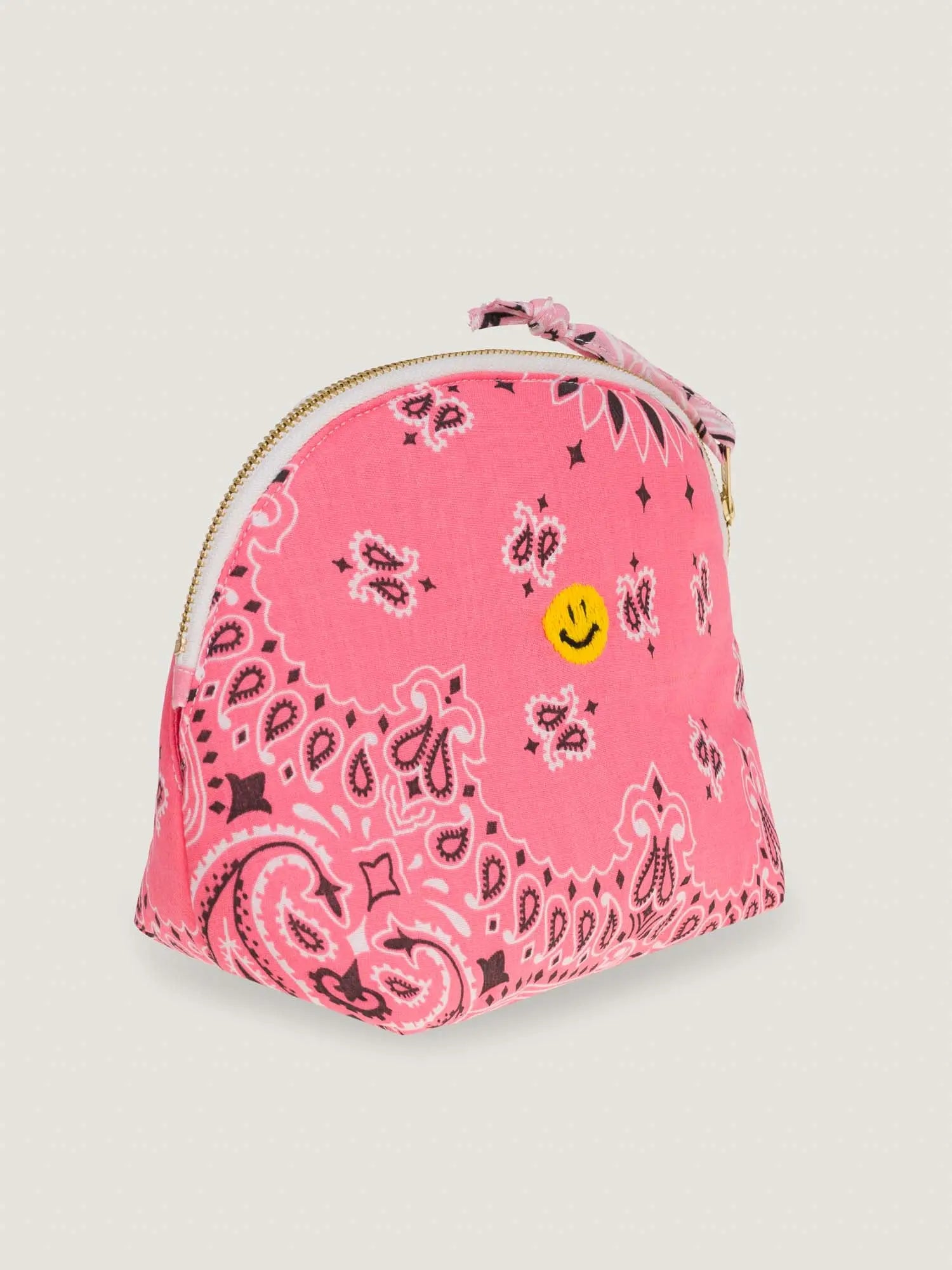 Mini Toiletry Bag - HAPPY FACE - Strawberry Pink / Pale Pink