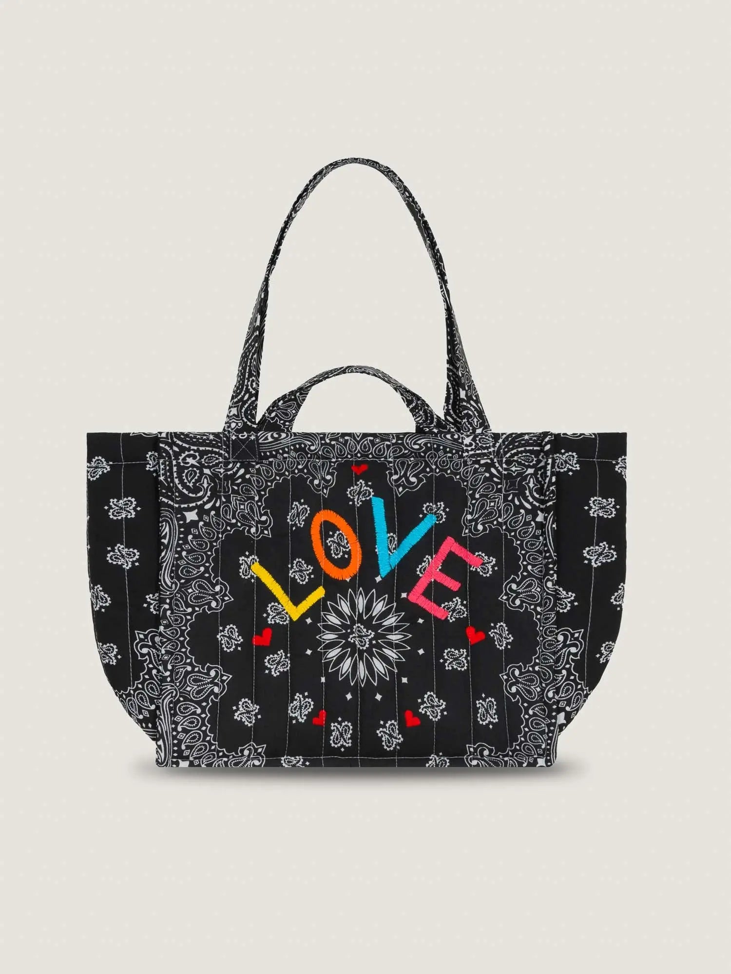 Quilted Medium Cabas Tote - LOVE - All Black