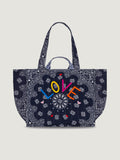 Quilted Medium Cabas Tote - LOVE - All Navy