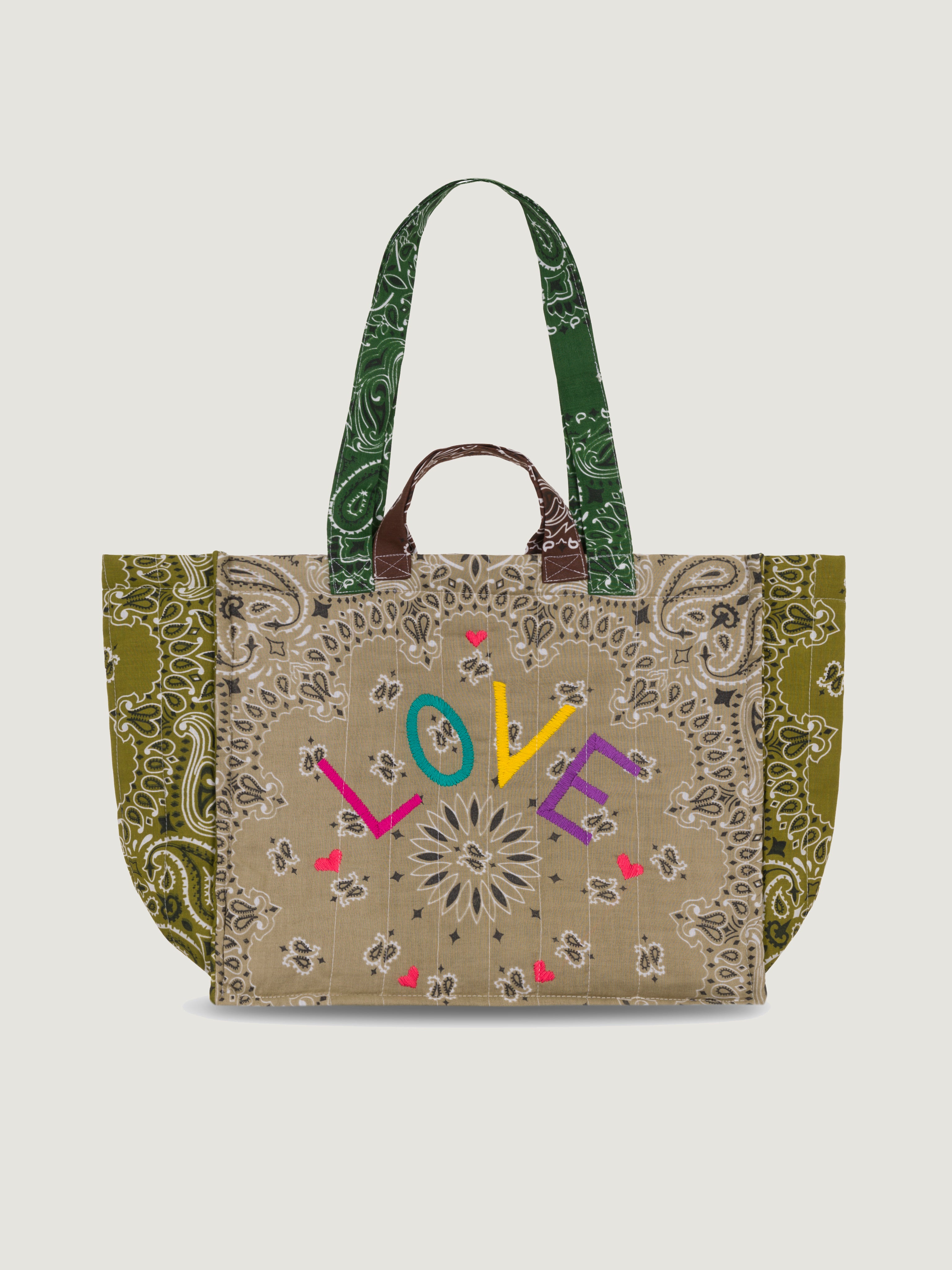 Quilted Medium Cabas Tote - LOVE - Beige / Colorblock