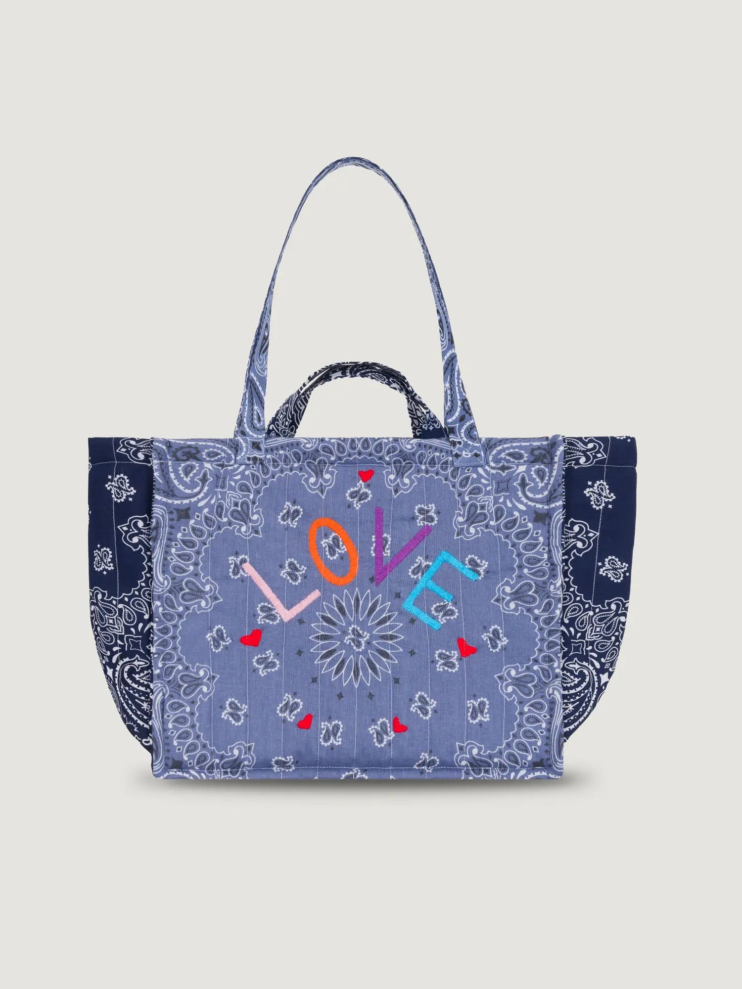 Quilted Medium Cabas Tote - LOVE - Chambray / Navy