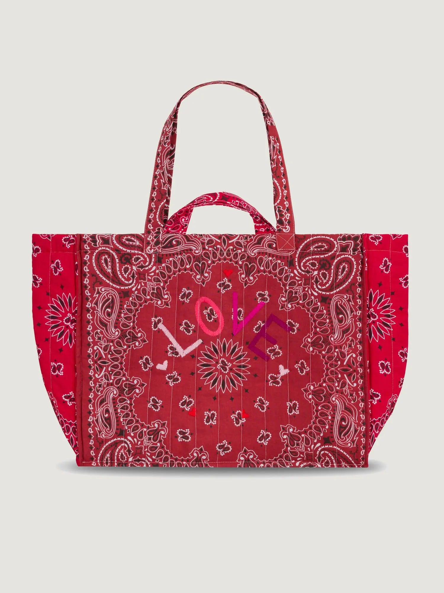 Quilted Maxi Cabas Tote - LOVE - Vintage Red / Real Red 