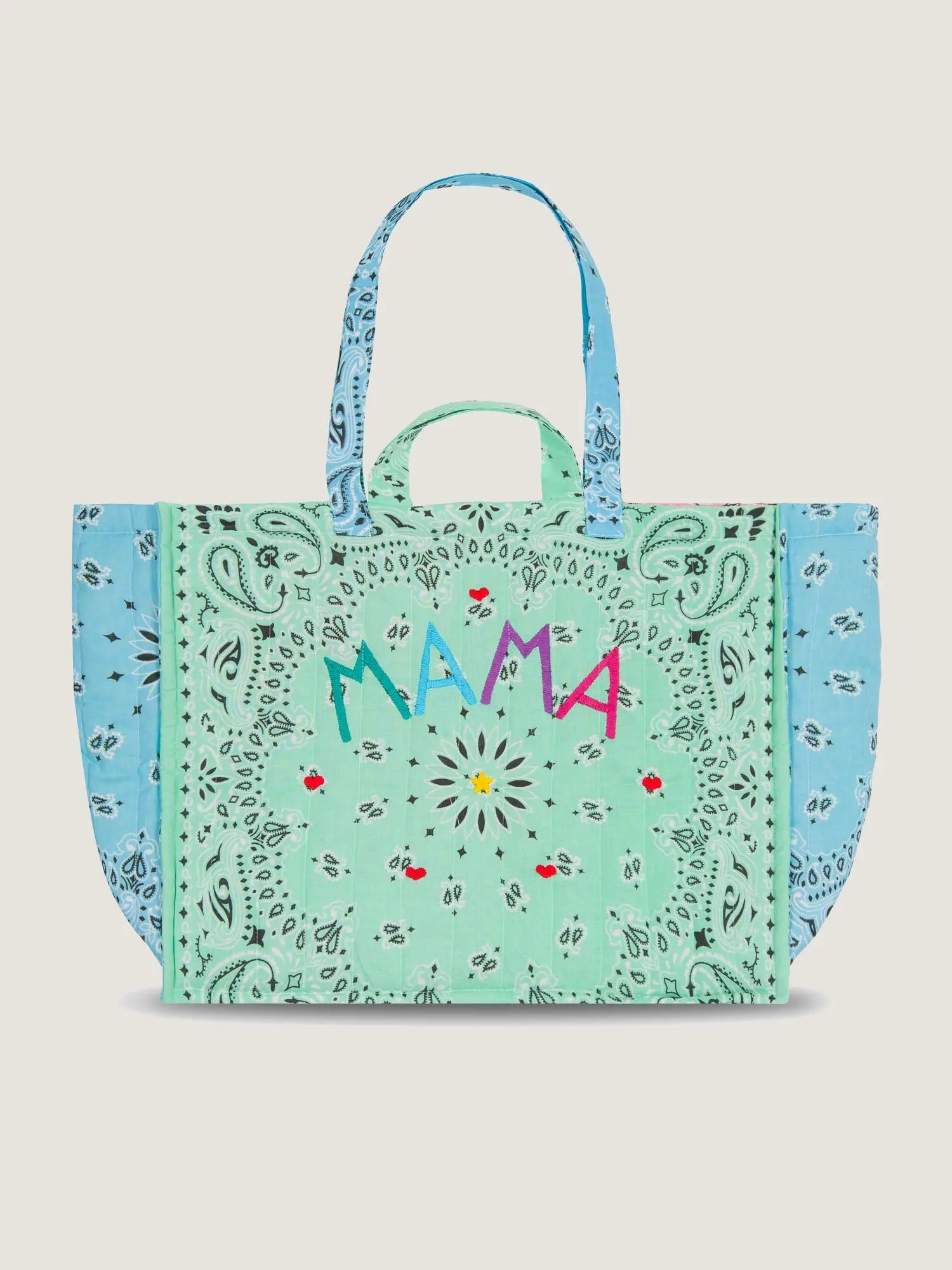 Quilted Medium Cabas Tote - MAMA - Mint / Pale Blue
