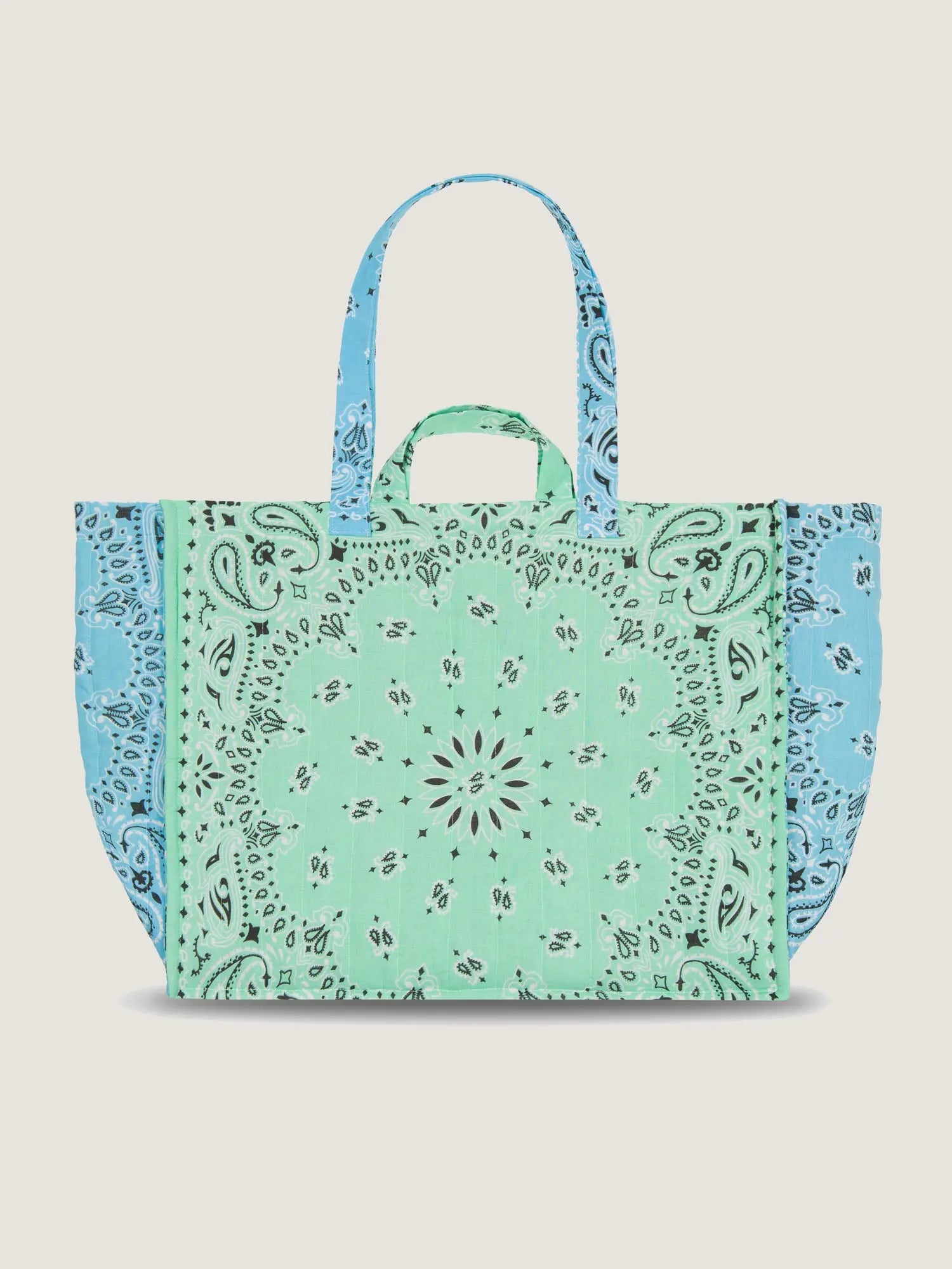 Quilted Medium Cabas Tote - MAMA - Mint / Pale Blue
