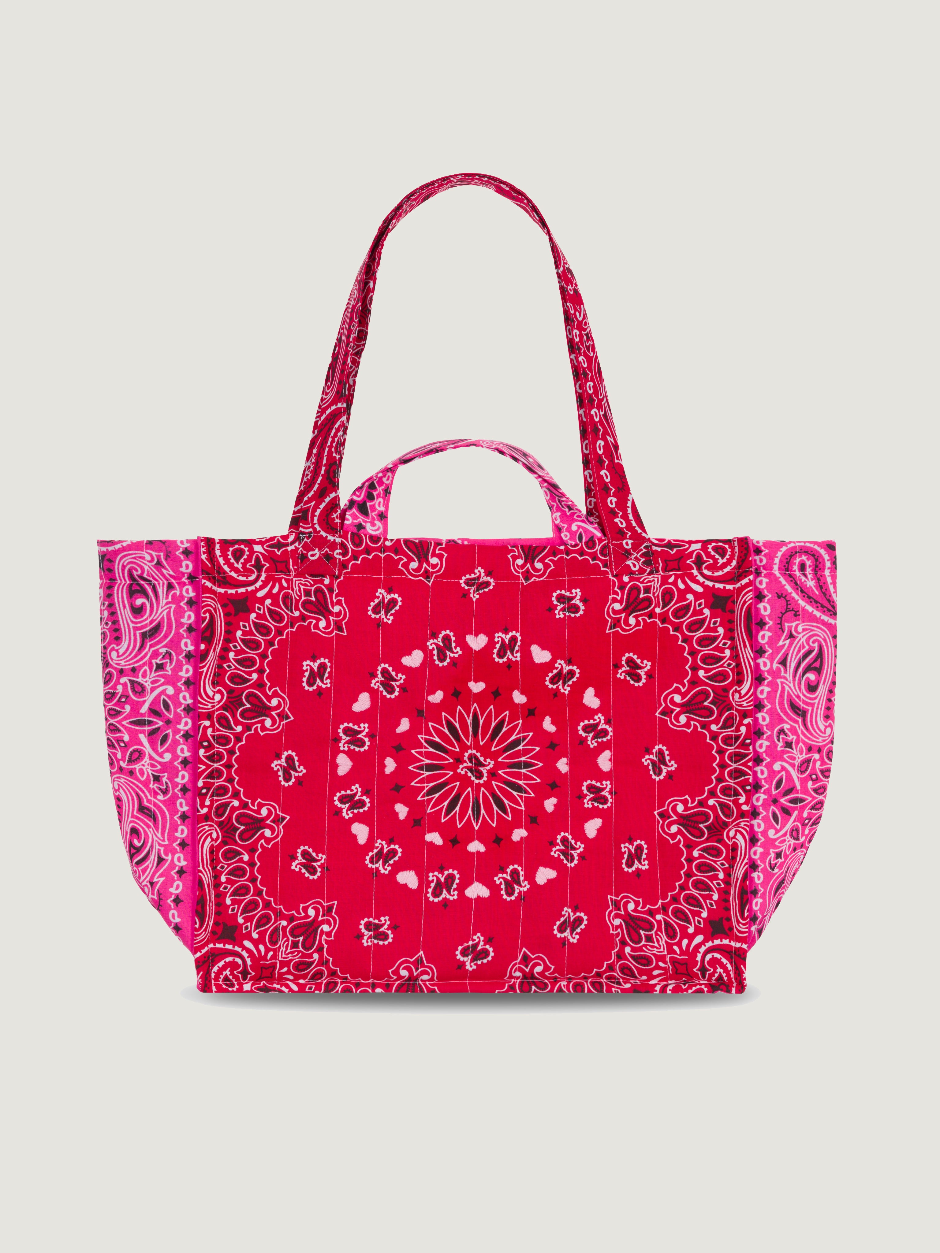 Quilted Medium Cabas Tote - HEARTS - Real Red / Fuchsia
