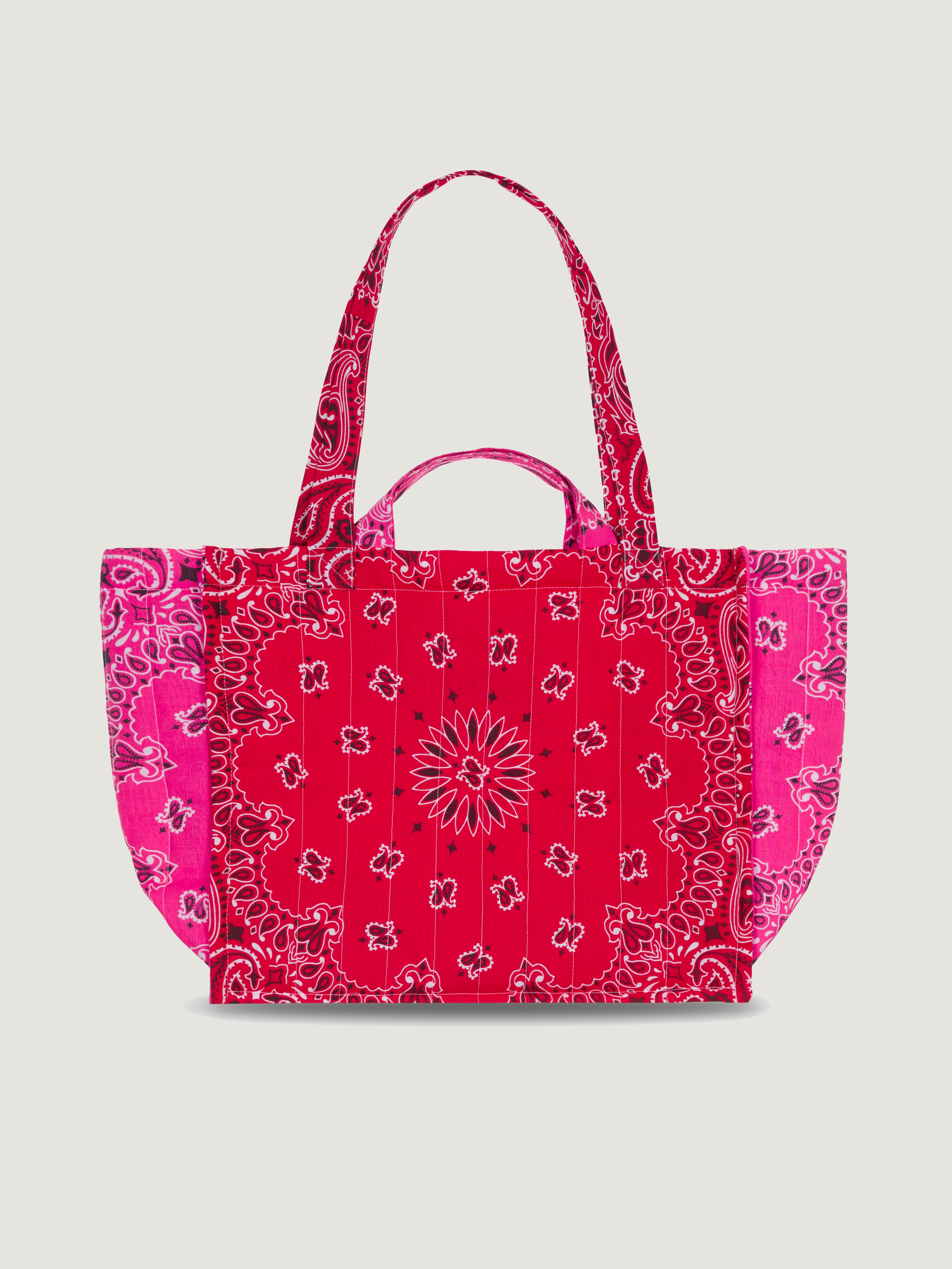 Quilted Medium Cabas Tote - HEARTS - Real Red / Fuchsia