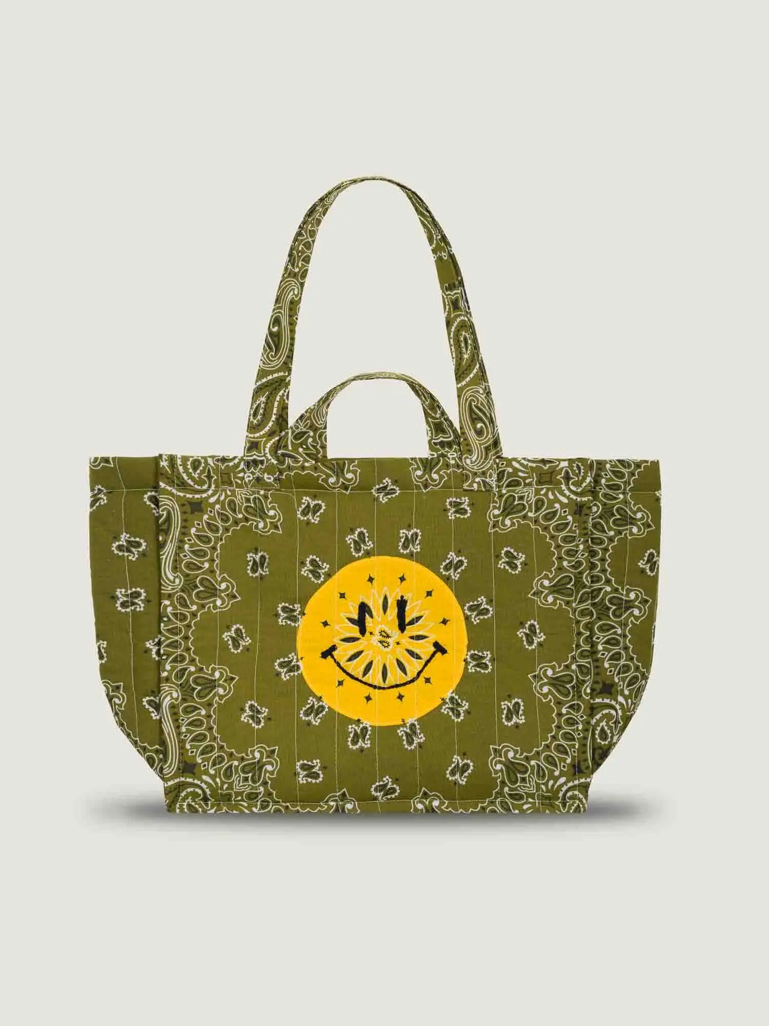 Quilted Medium Cabas Tote - HAPPY FACE - All Bronze