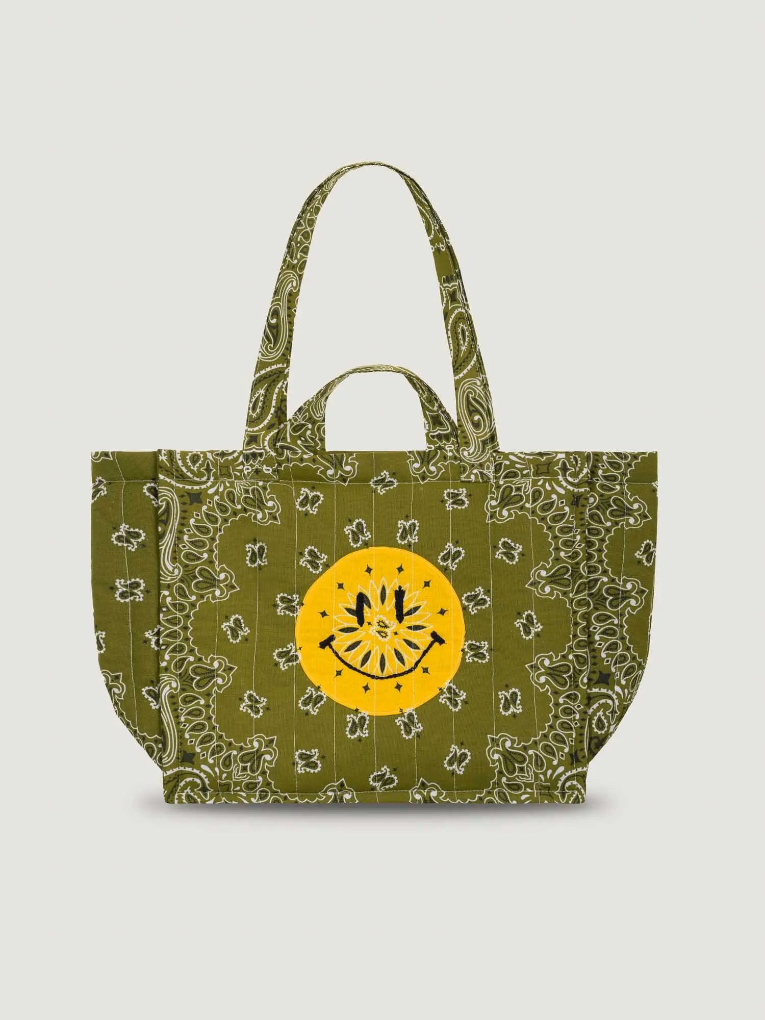 Quilted Medium Cabas Tote - HAPPY FACE - All Bronze
