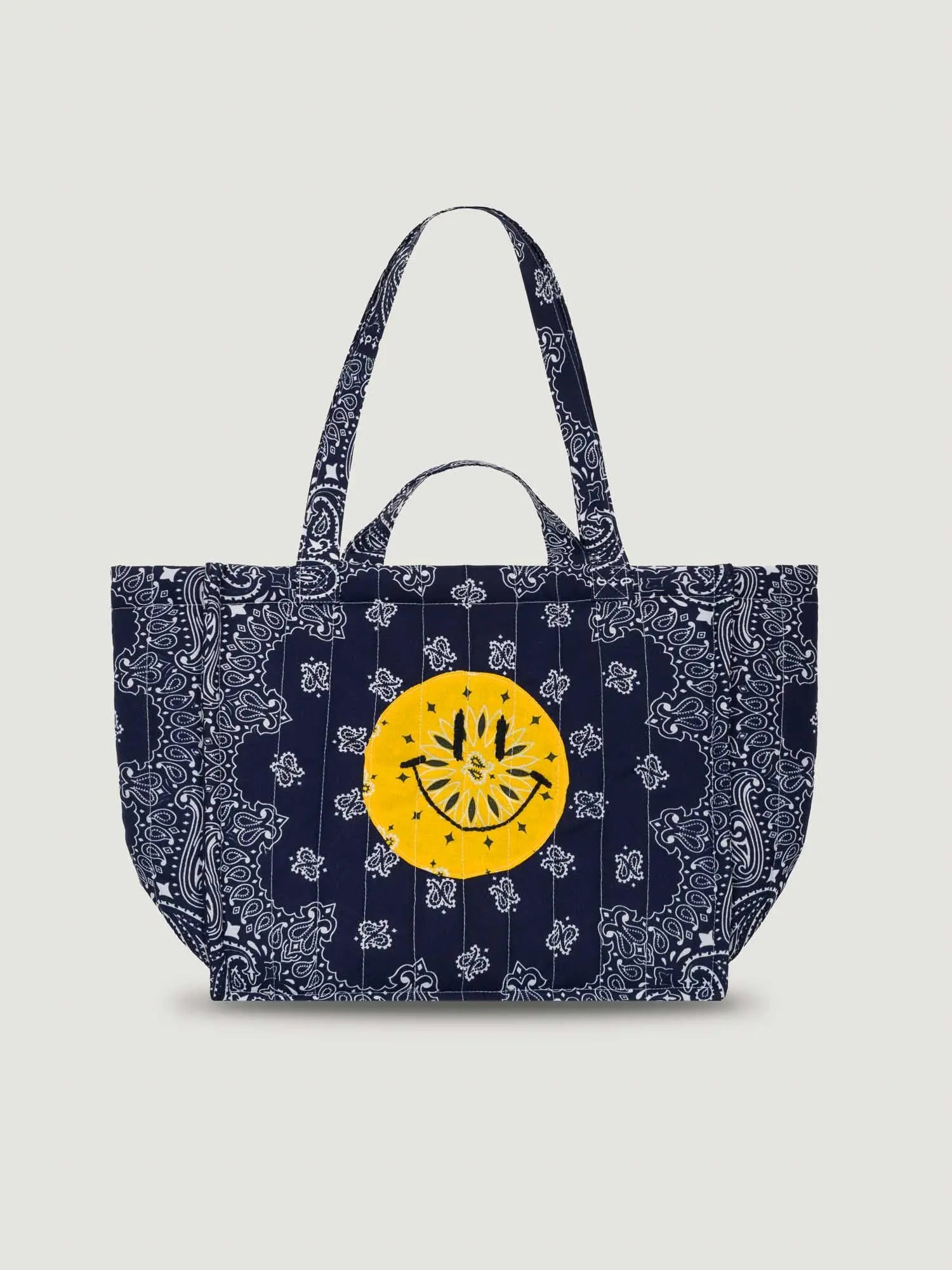 Quilted Medium Cabas Tote - HAPPY FACE - All Navy