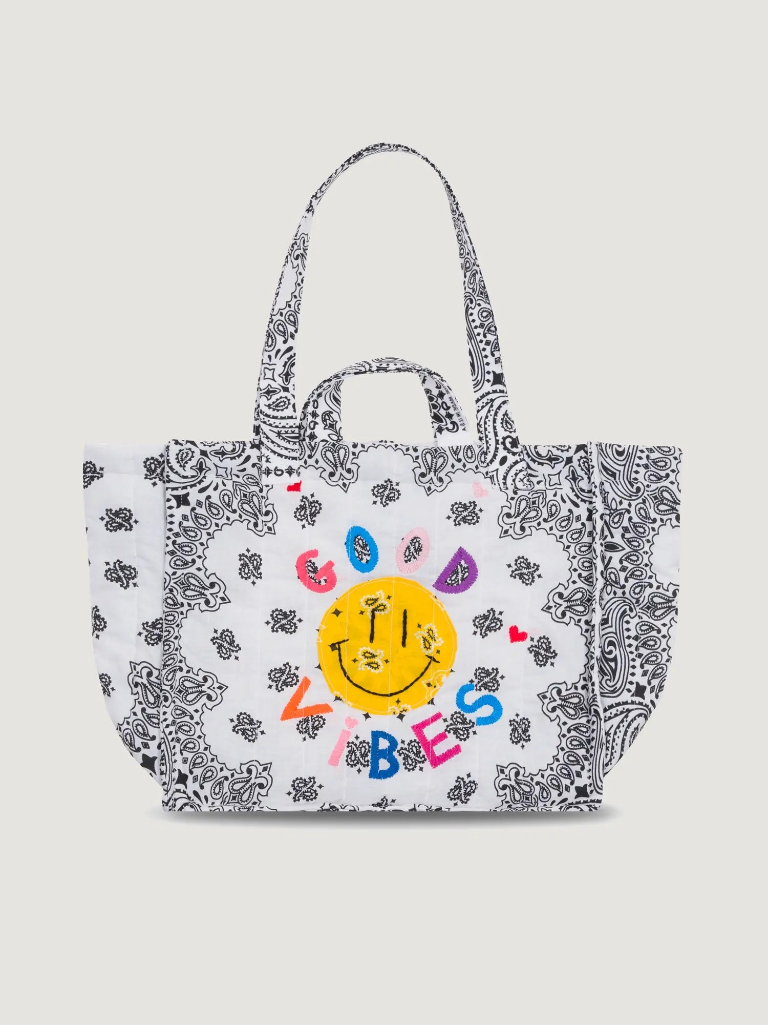 Quilted Medium Cabas Tote - LOVE - Navy / Petrol