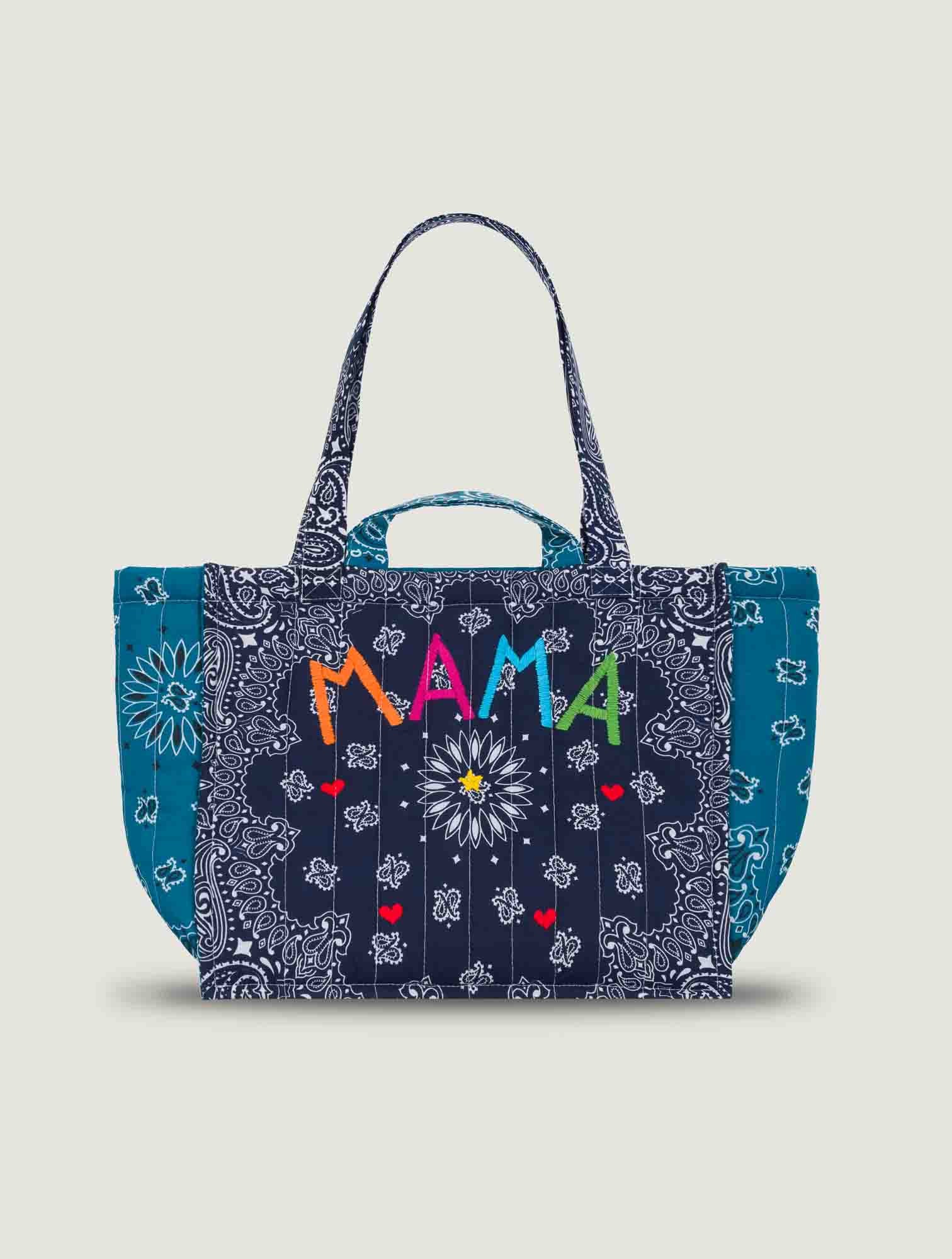 Quilted Medium Cabas Tote - MAMA - Navy / Petrol