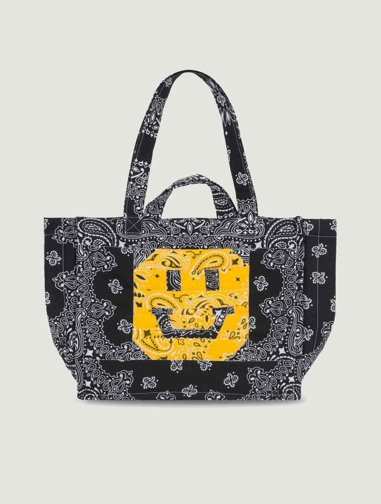 Moyen Cabas Matelassé - HAPPY FACE - Gold Yellow / Black