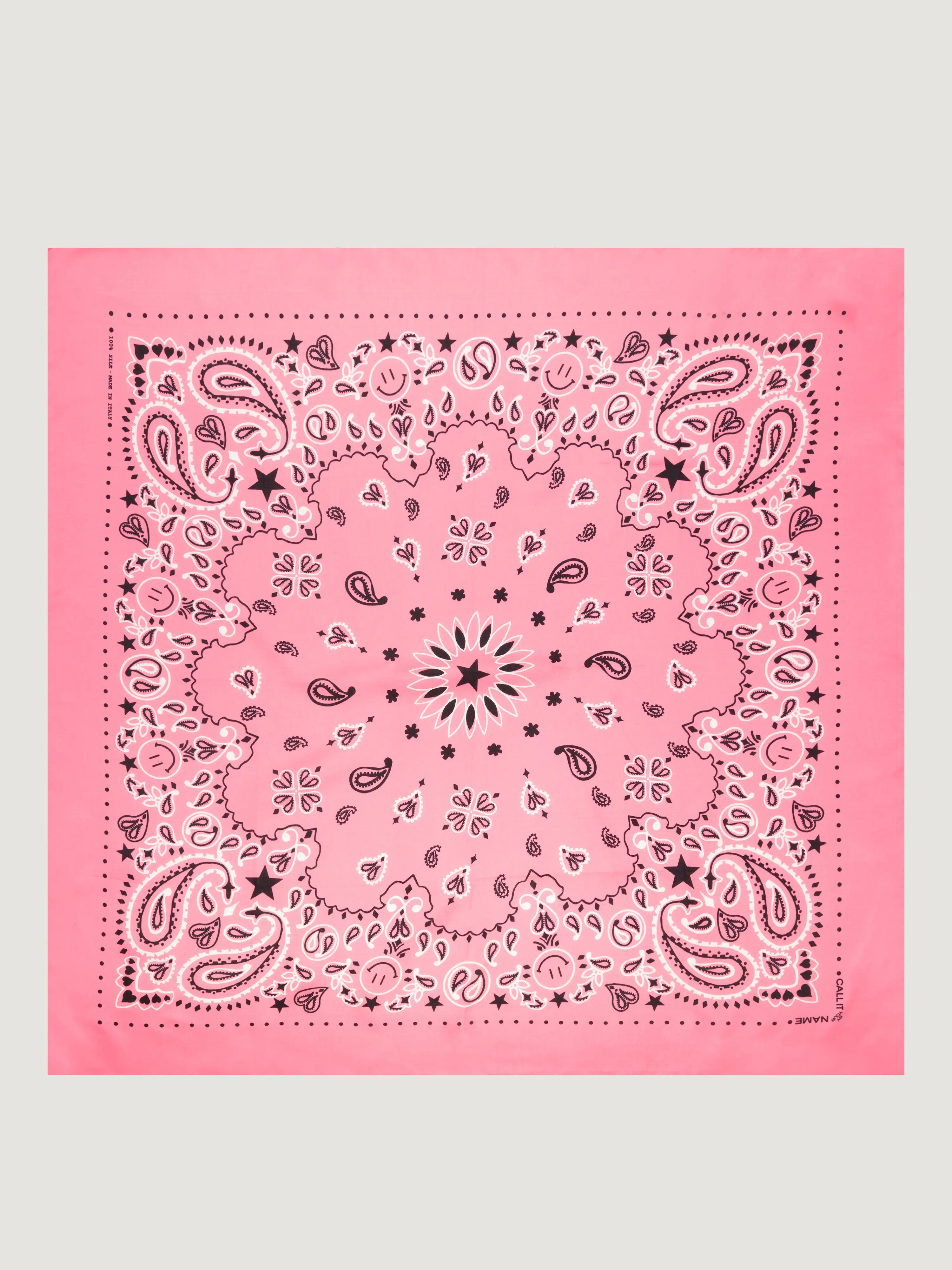 Silk Bandana - STAR - PINK - Large Size