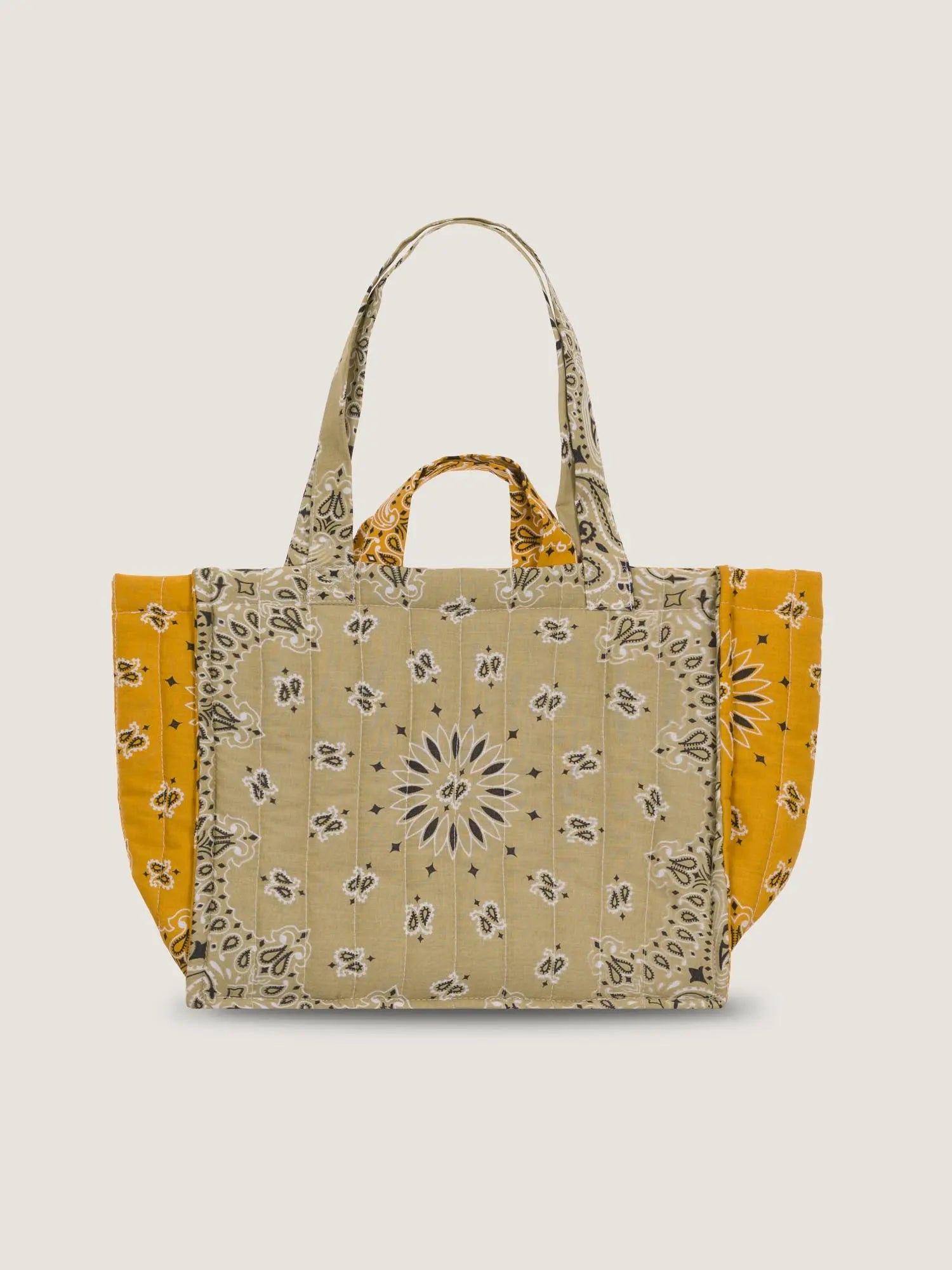 Medium Quilted Tote Bag - MUSHROOM - Beige / Mustard