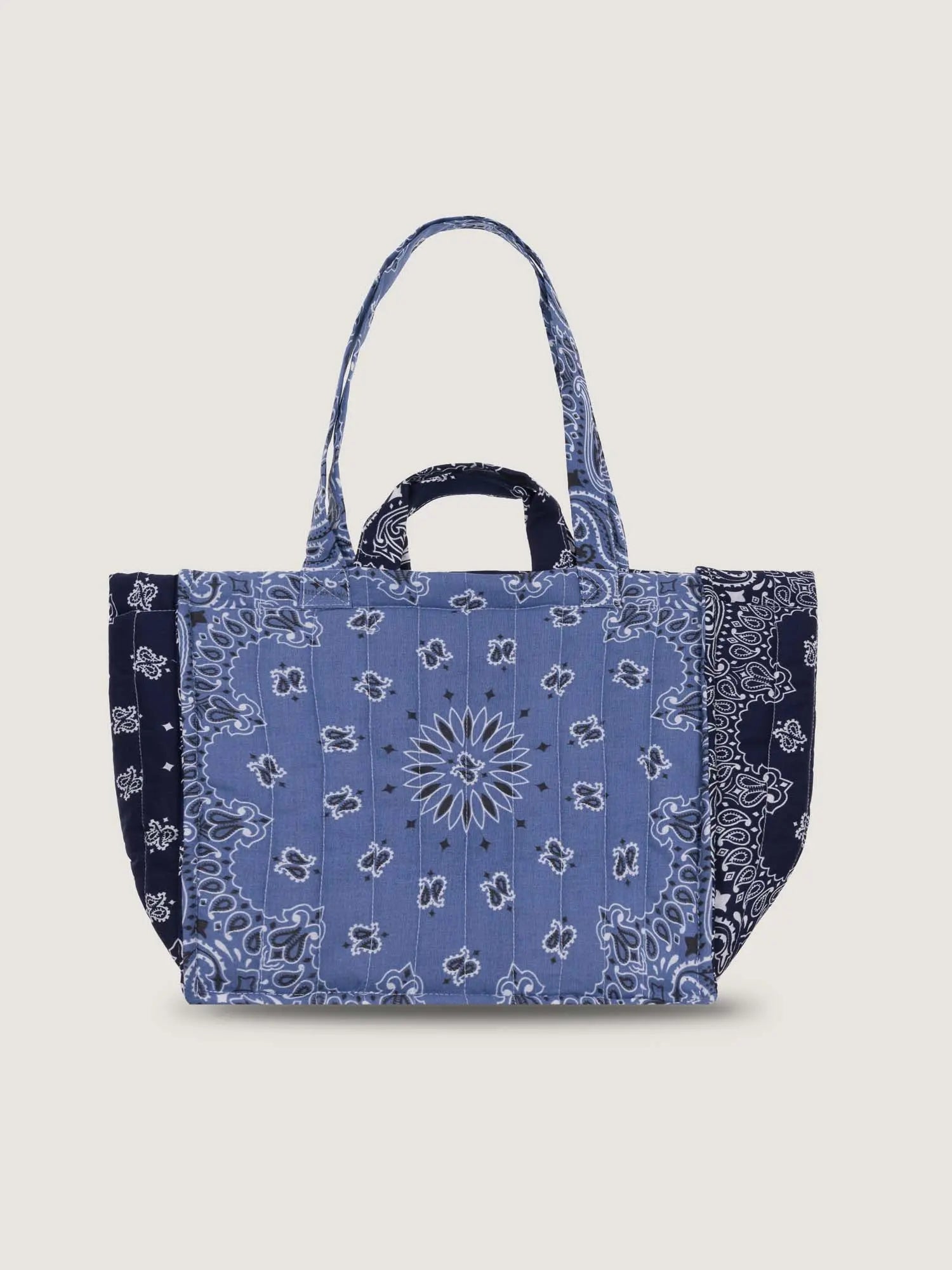 Medium Quilted Tote Bag - MUSHROOM - Chambray / Navy