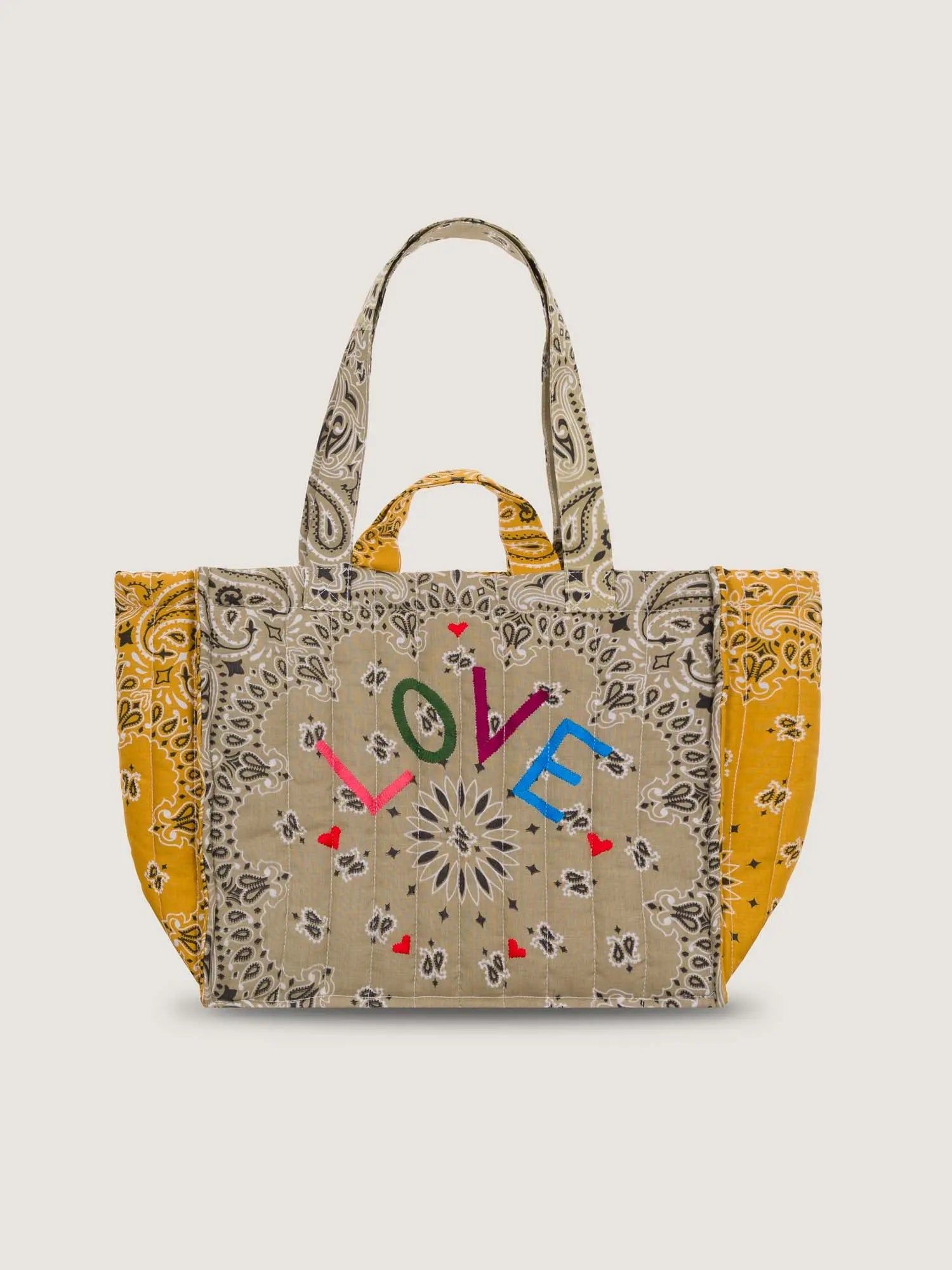 Moyen Cabas Matelassé - LOVE - Beige / Moutarde