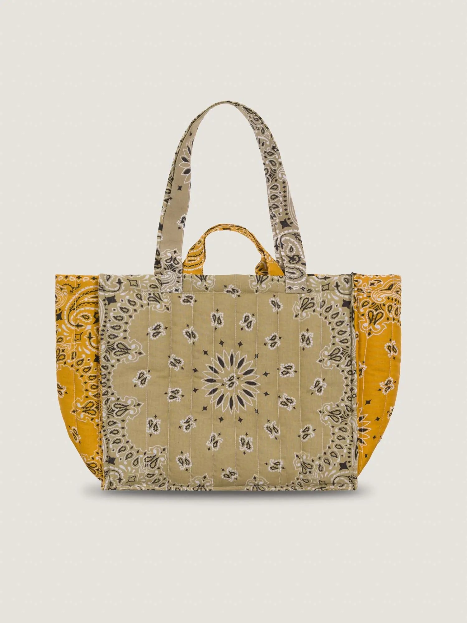 Medium Quilted Tote Bag - LOVE - Beige / Mustard